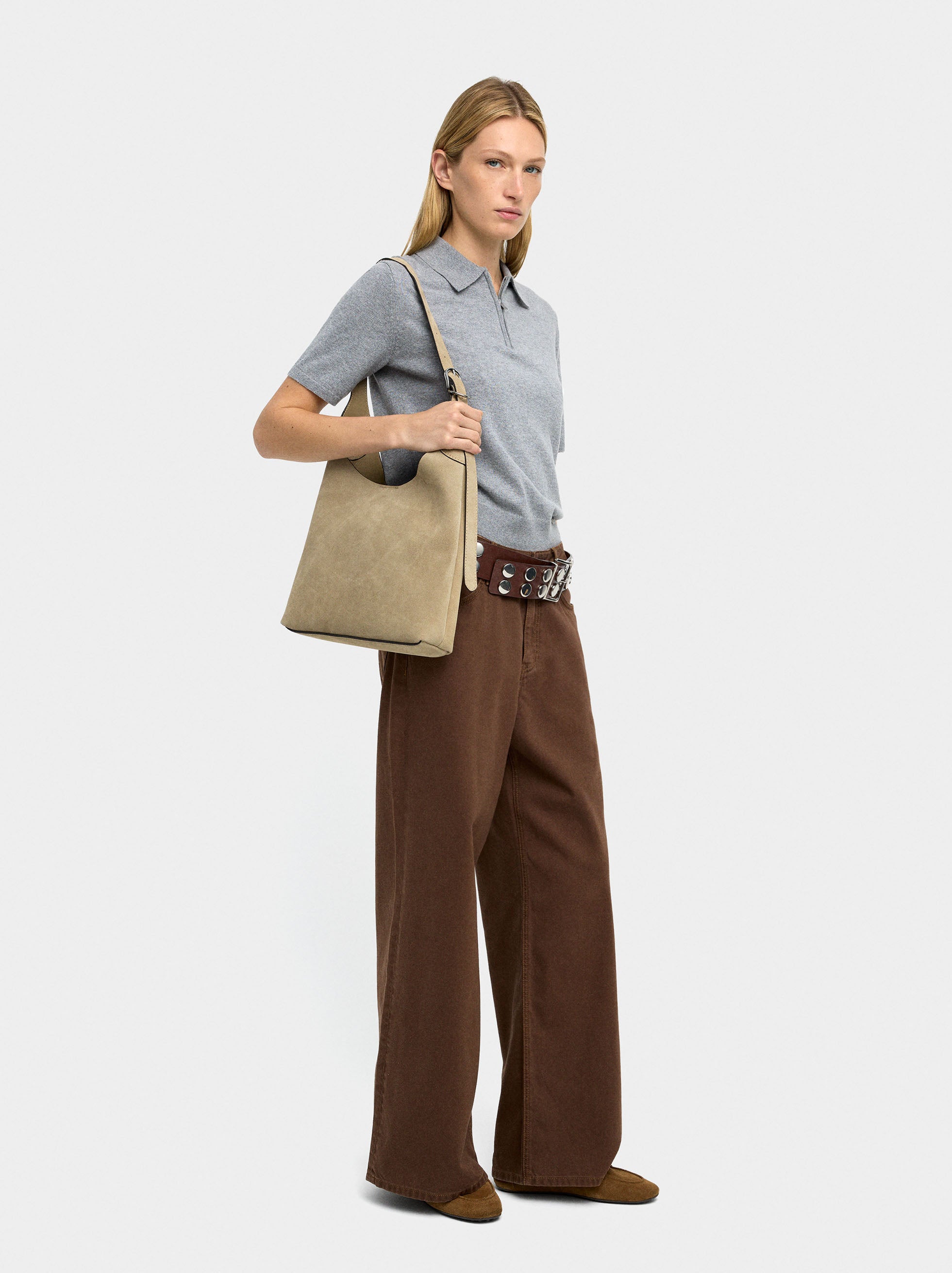 Bolso De Hombro De Piel Serraje