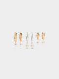 Set De Aros Bicolor Con Perlas