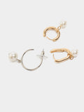 Set De Aros Bicolor Con Perlas