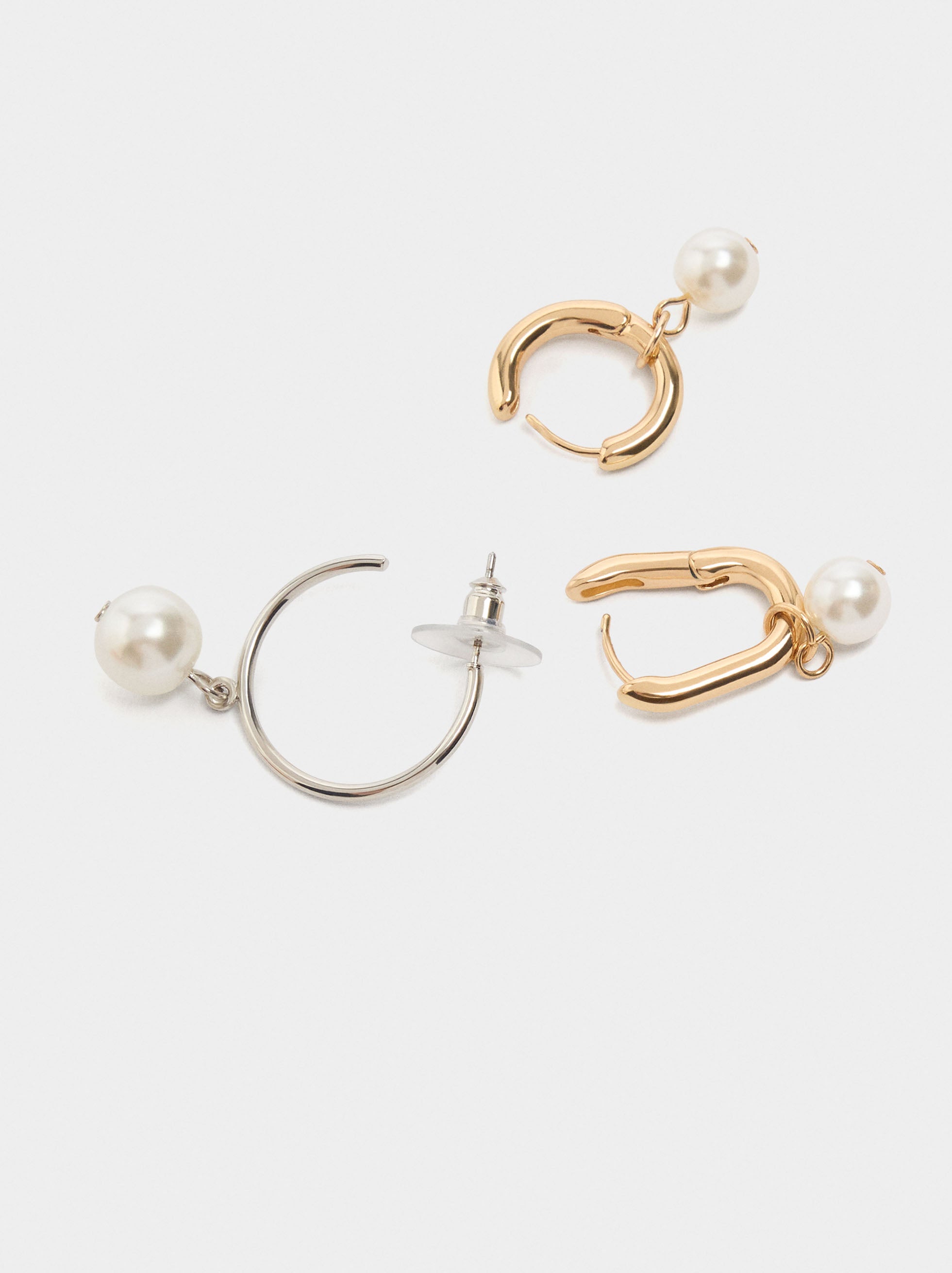 Set De Aros Bicolor Con Perlas