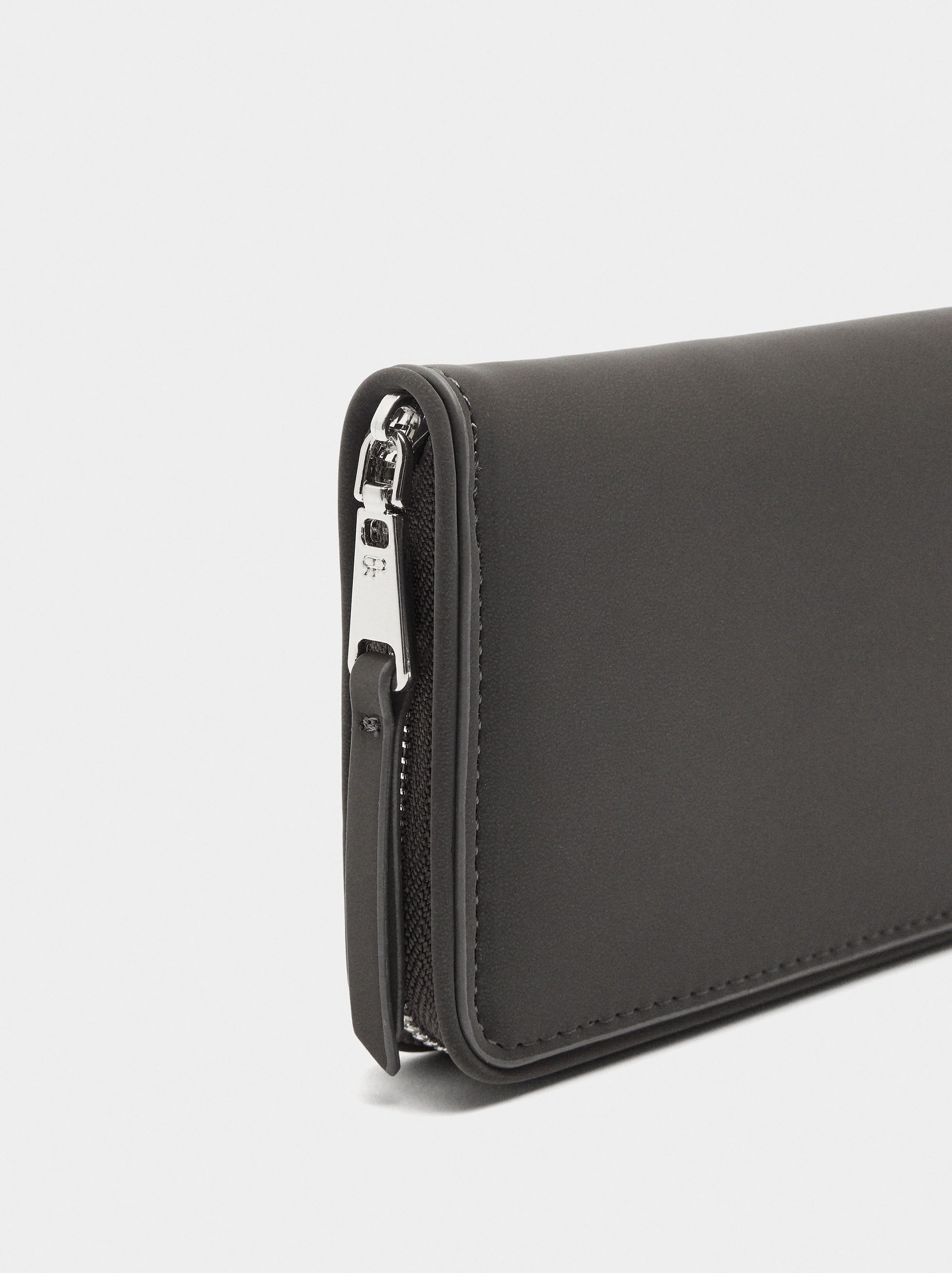 Cartera De Textura Suave Con Cierre De Cremallera L