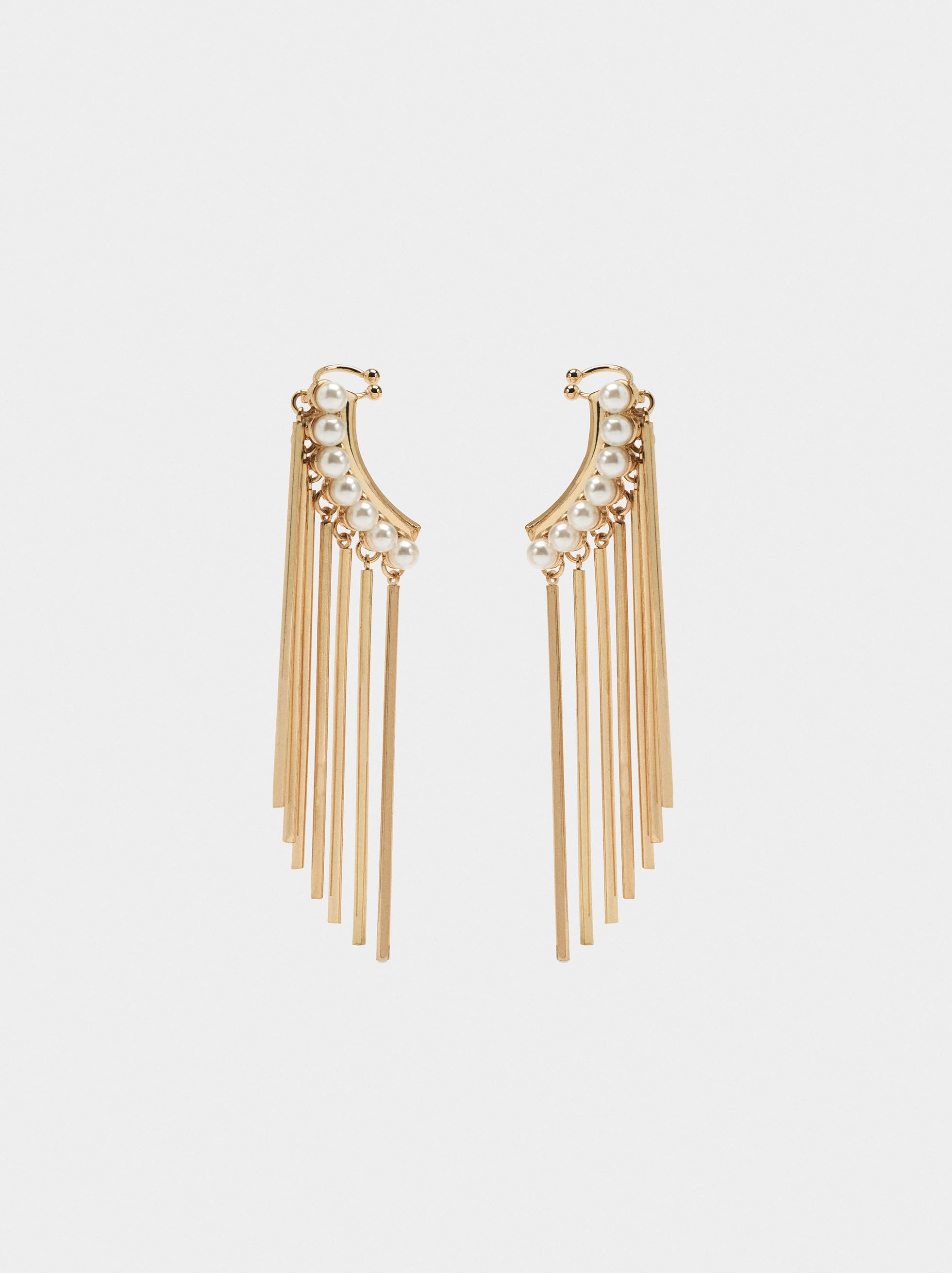 Pendientes Ear Jacket Con Perlas Y Barras
