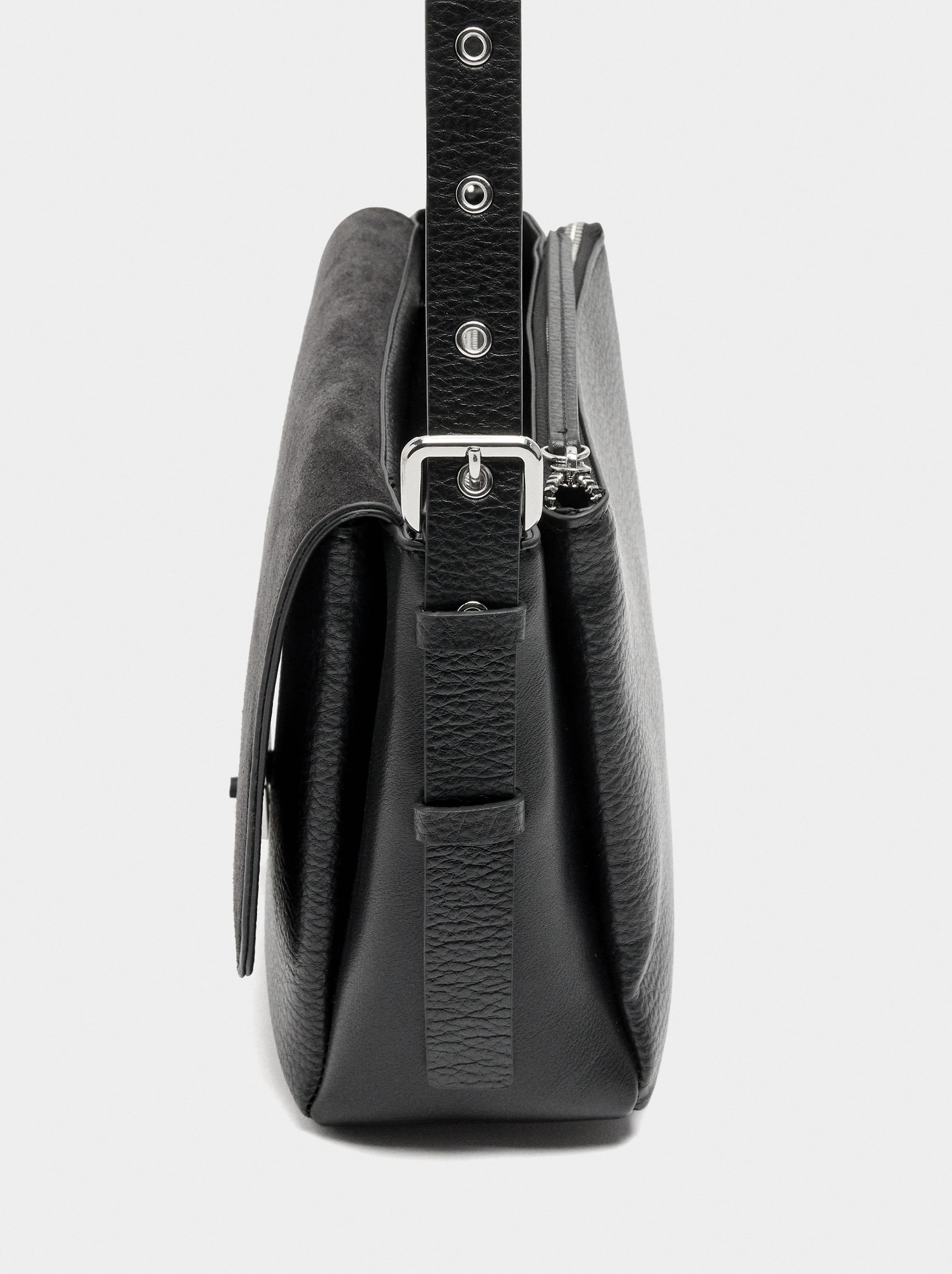 Bolso Bandolera Con Piel