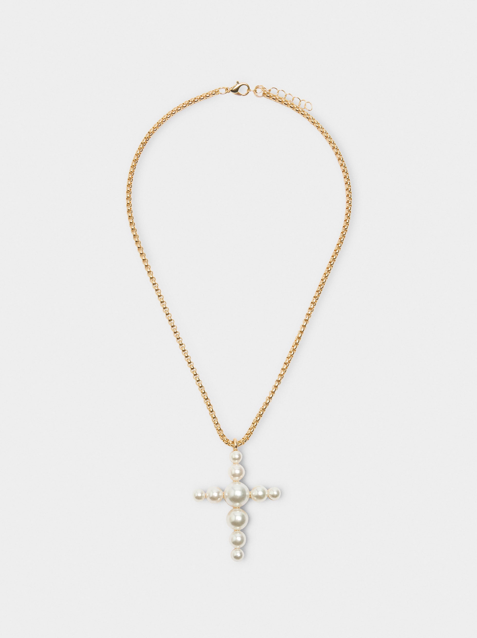 Collar Corto Con Colgante De Cruz Con Perlas