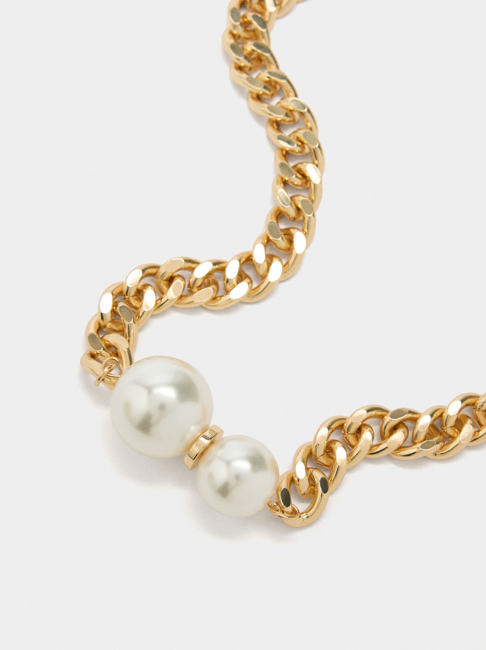 Collar Corto De Eslabones Con Perlas