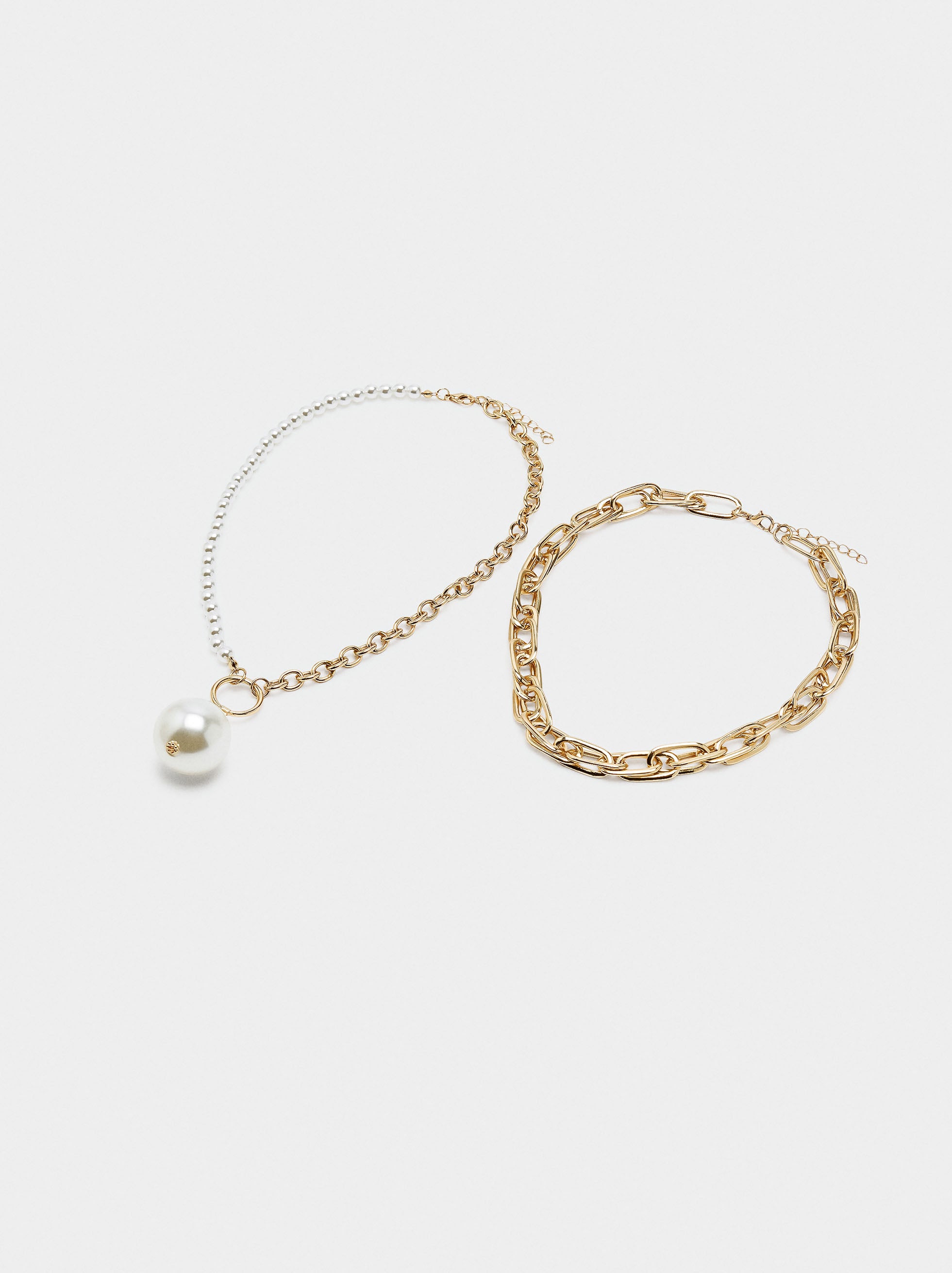 Set De Collares De Eslabones Con Perlas