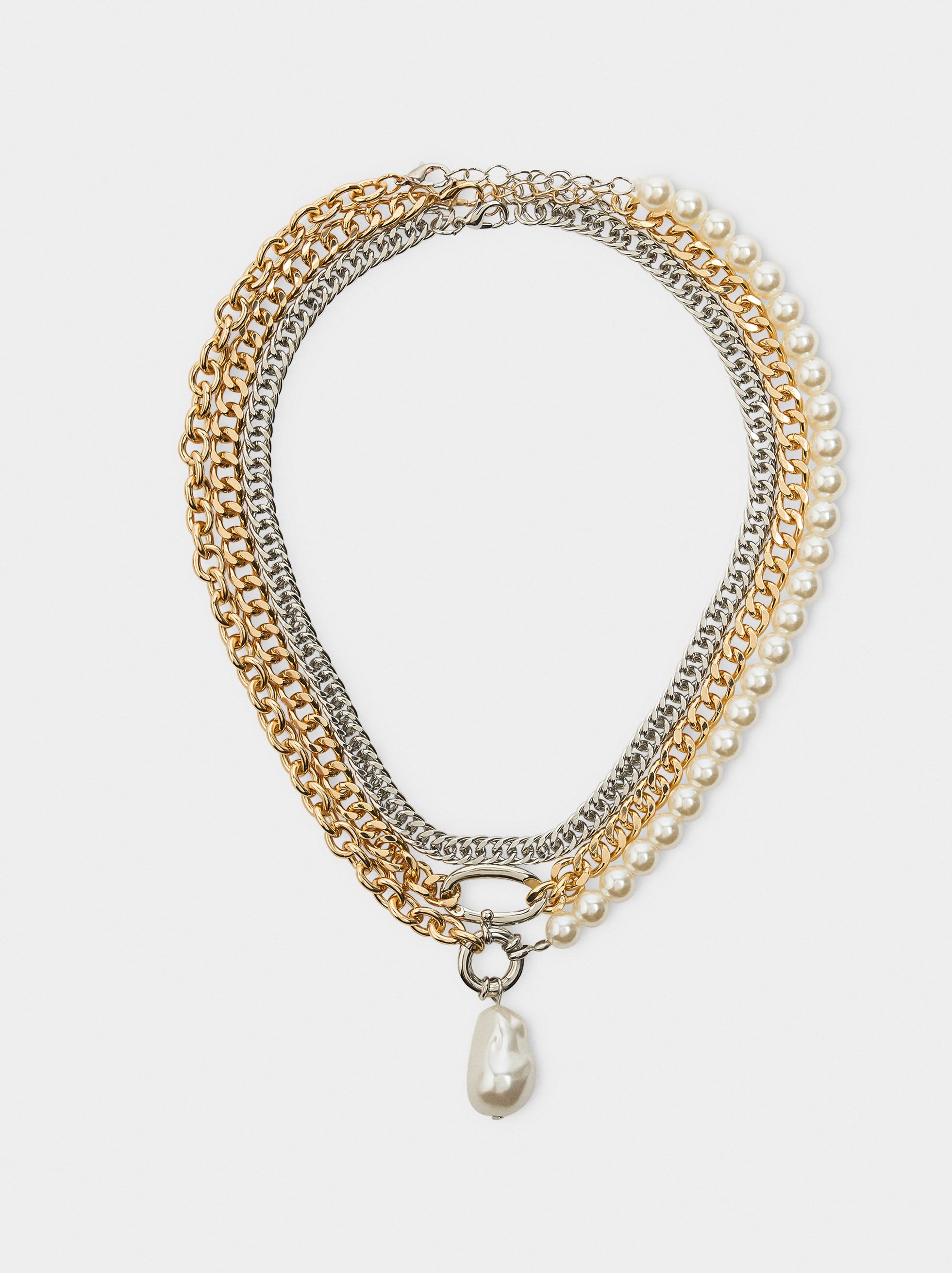 Set De Collares De Eslabones Bicolor Con Perlas