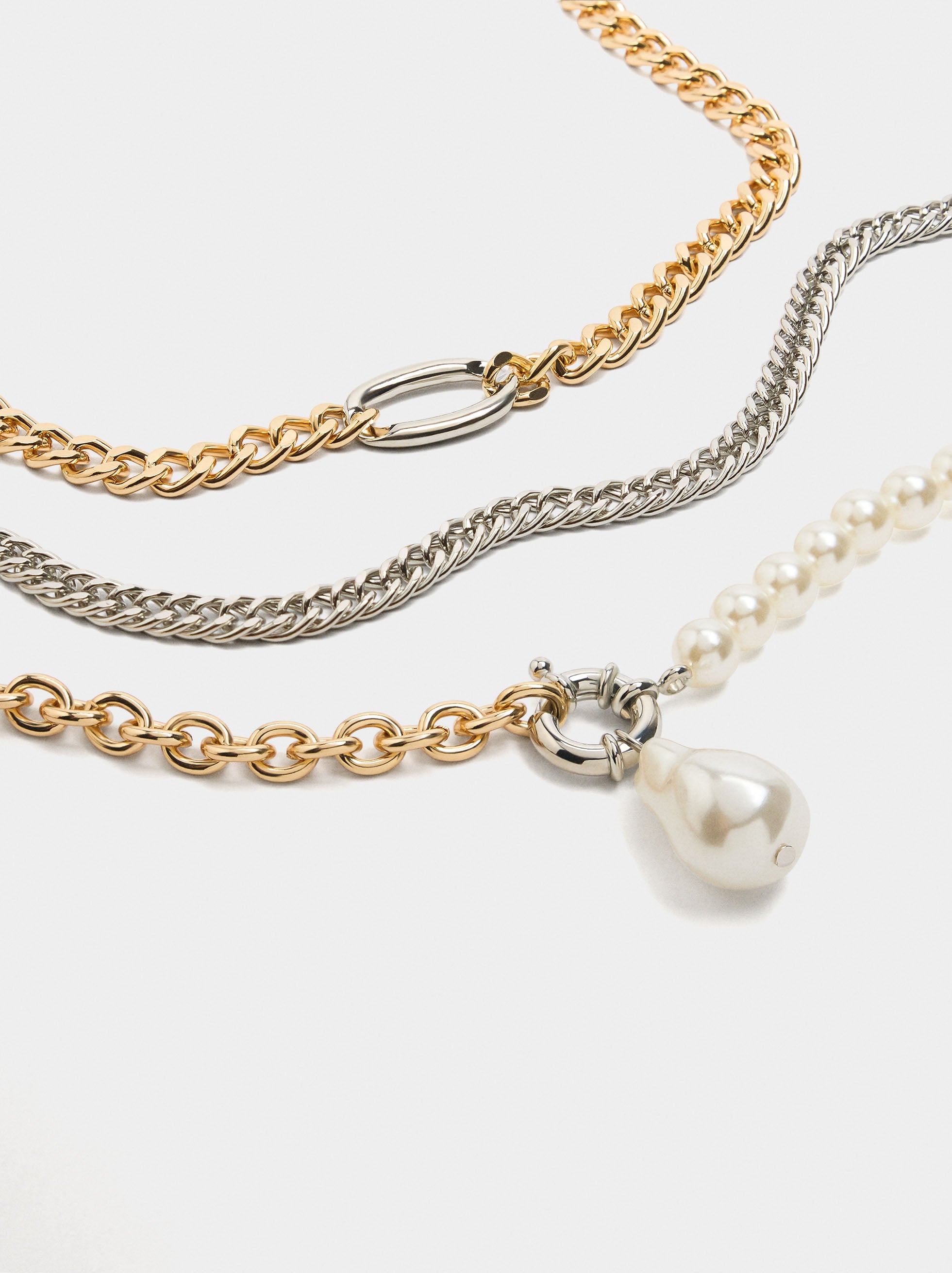 Set De Collares De Eslabones Bicolor Con Perlas