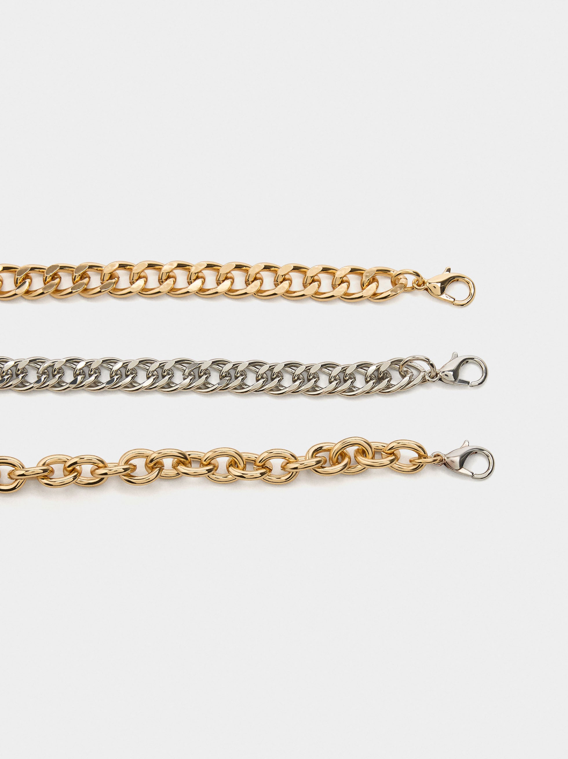 Set De Collares De Eslabones Bicolor Con Perlas