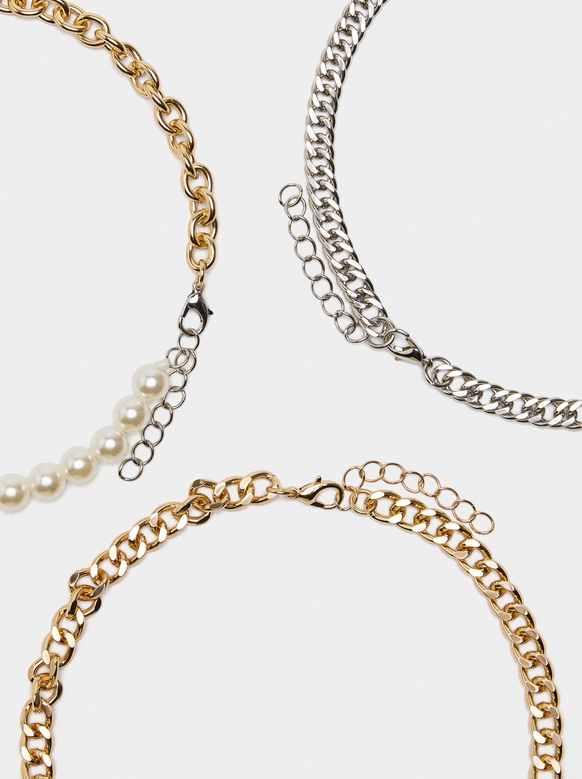 Set De Collares De Eslabones Bicolor Con Perlas