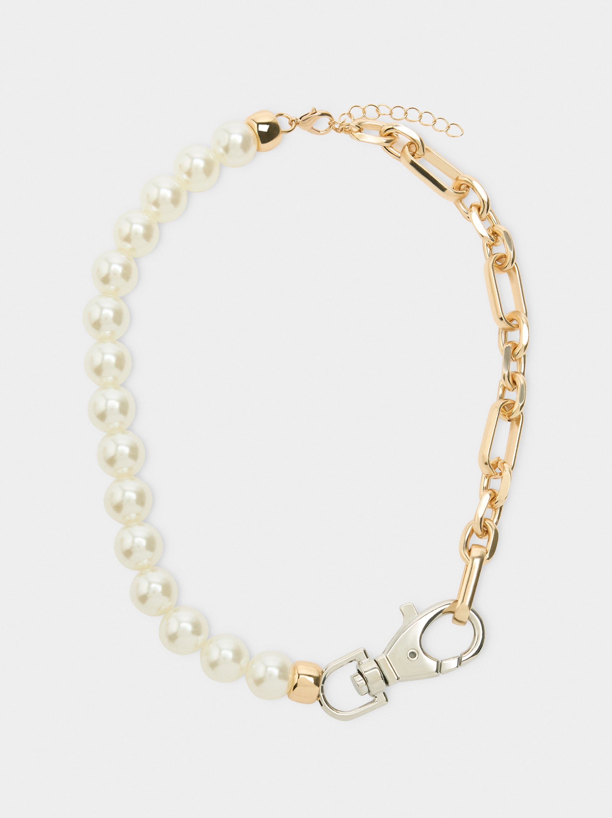 Collar Corto De Eslabones Con Perlas