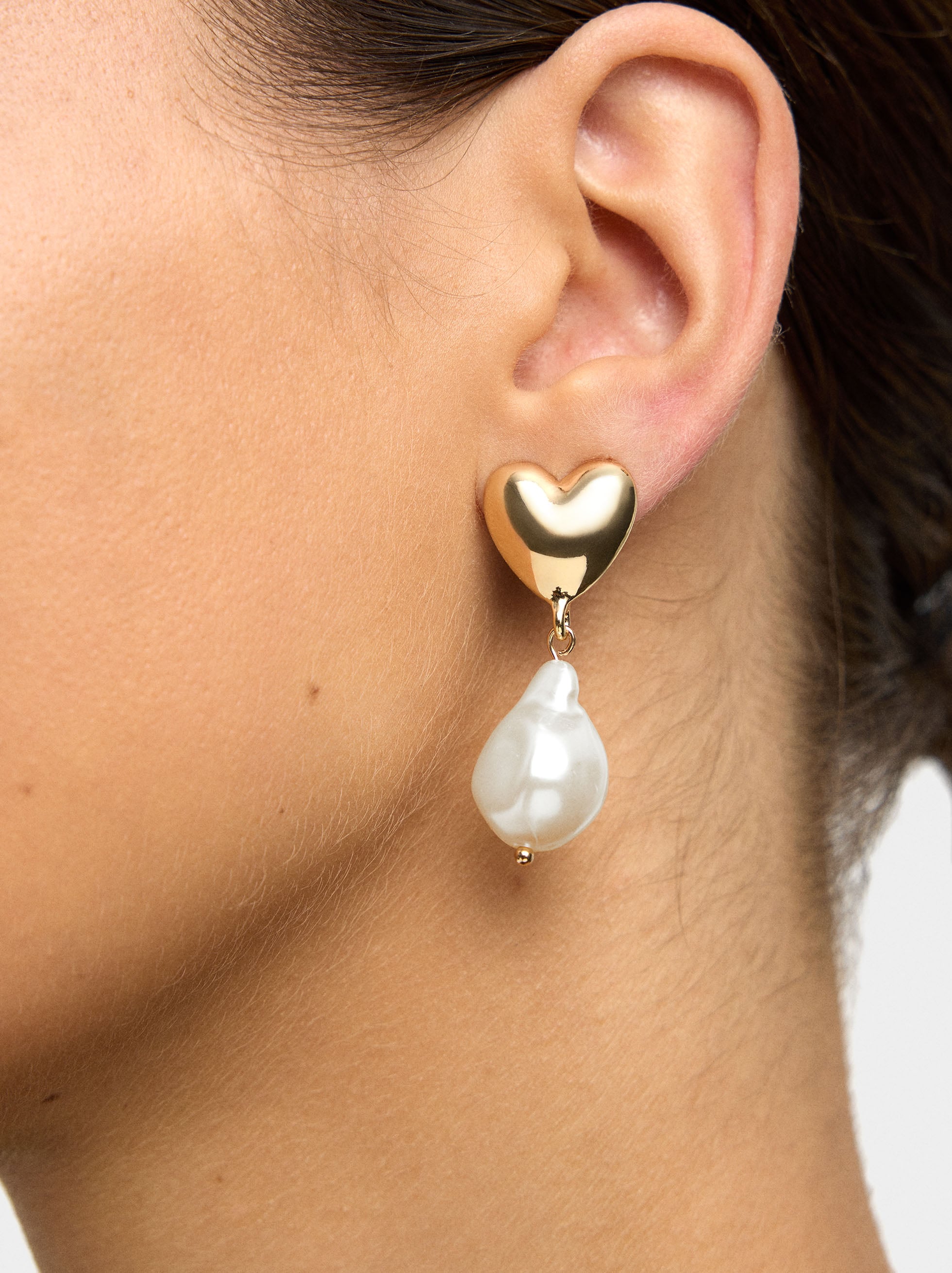Pendientes De Corazón Con Perlas