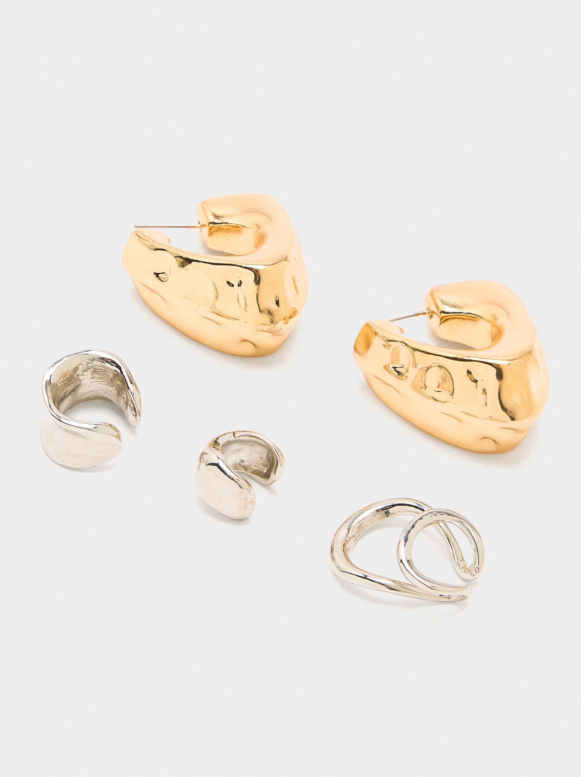 Set De Pendientes Y Earcuffs Bicolor
