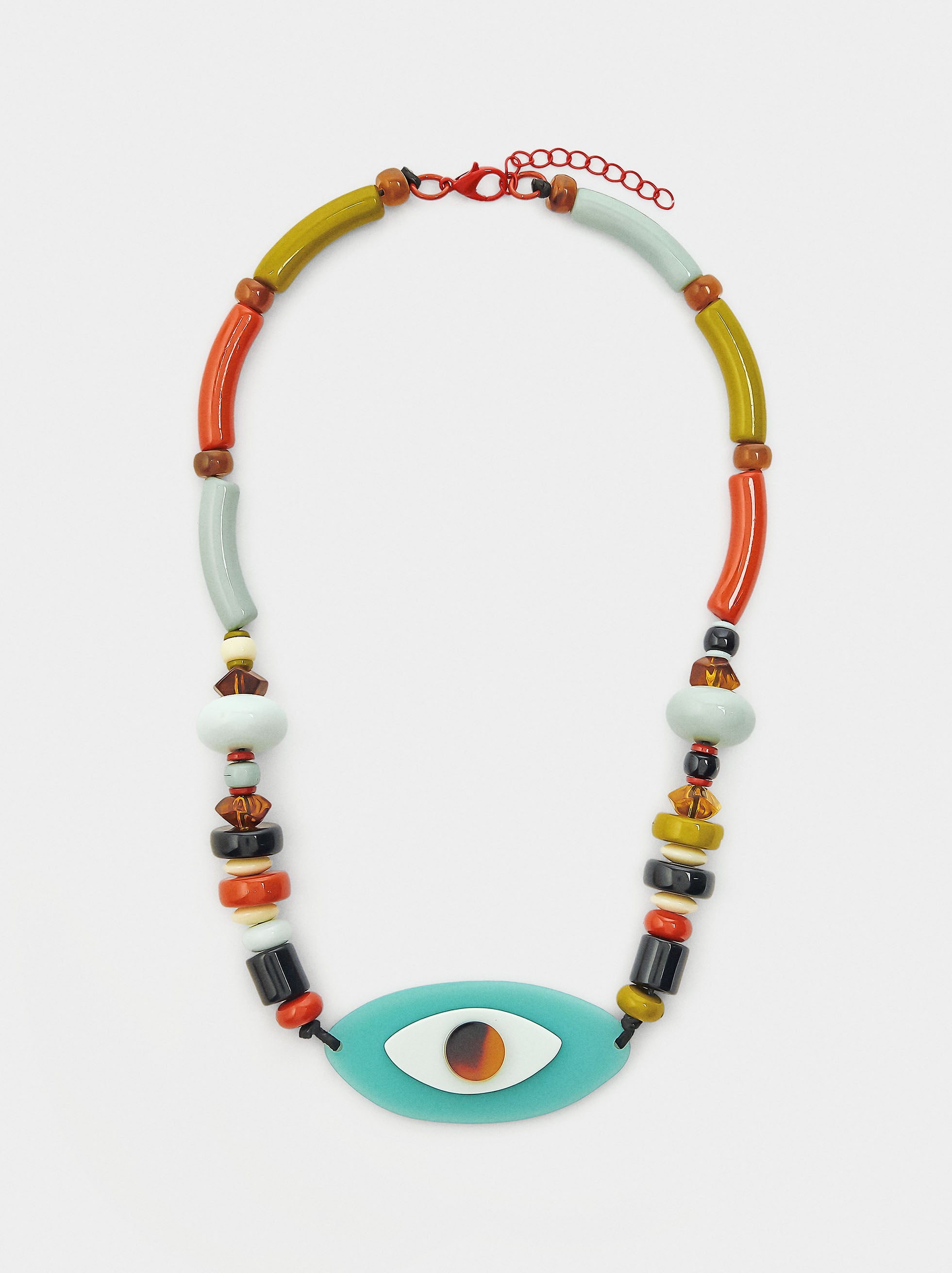 Collar Corto De Cuentas Multicolor Y Ojo