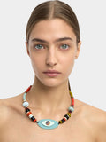 Collar Corto De Cuentas Multicolor Y Ojo