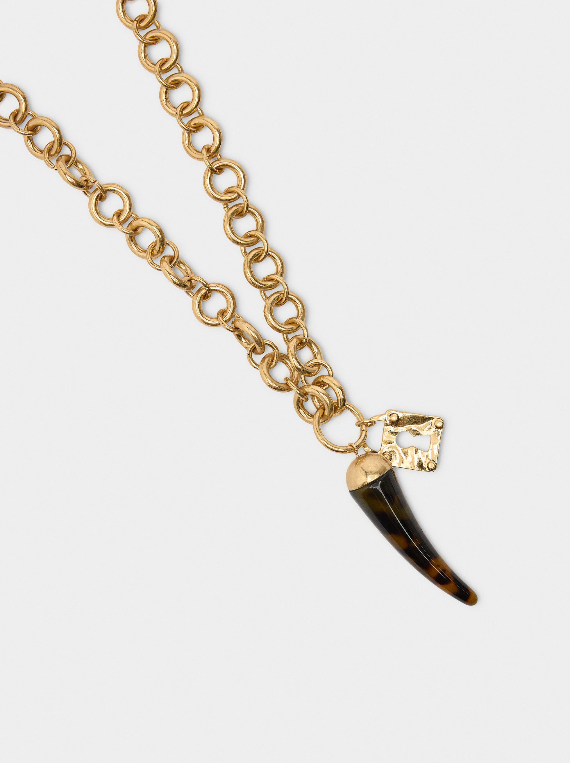 Collar Largo Con Colgante Efecto Carey