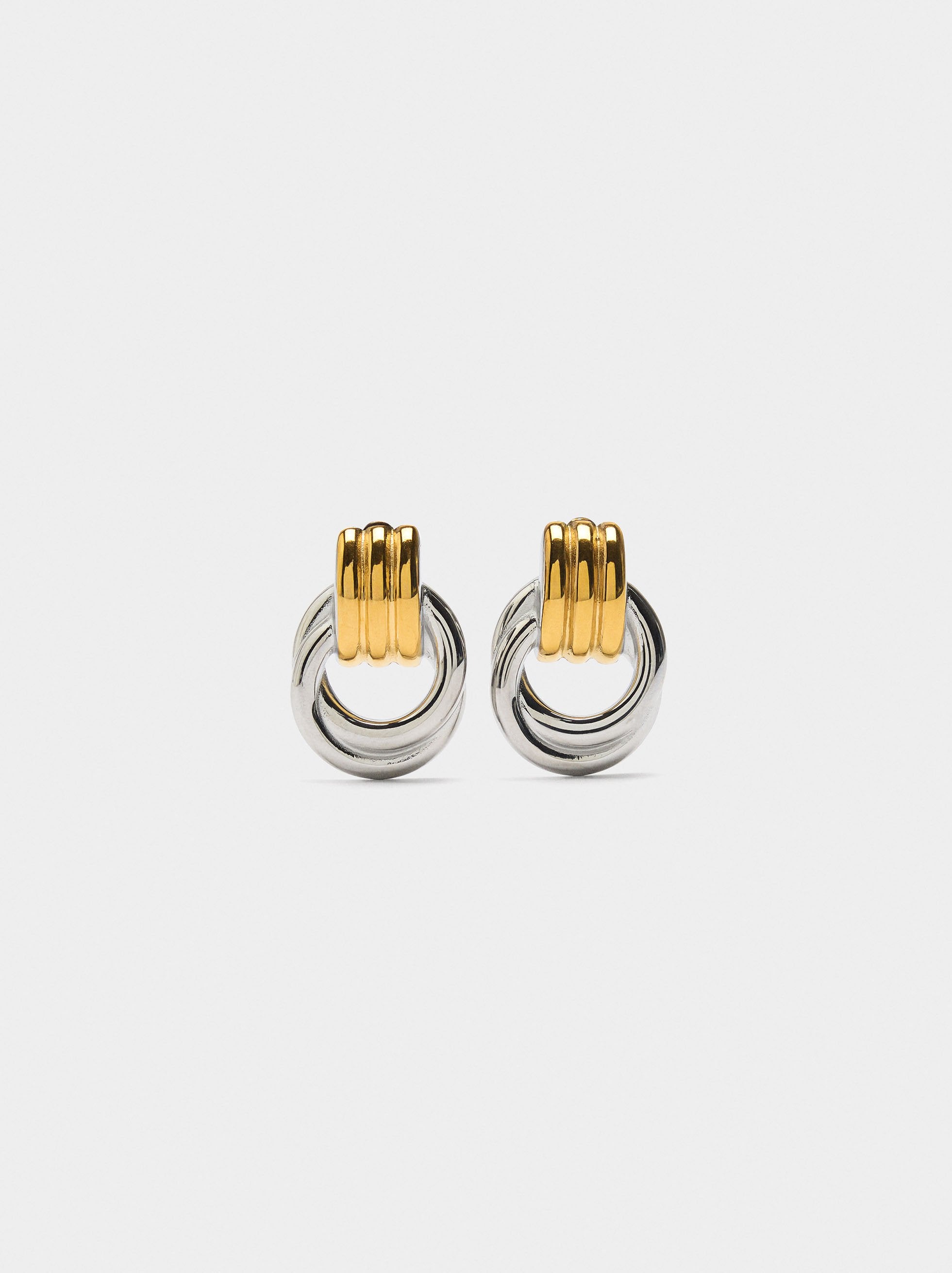 Pendientes Cortos Con Aros - Acero Inoxidable