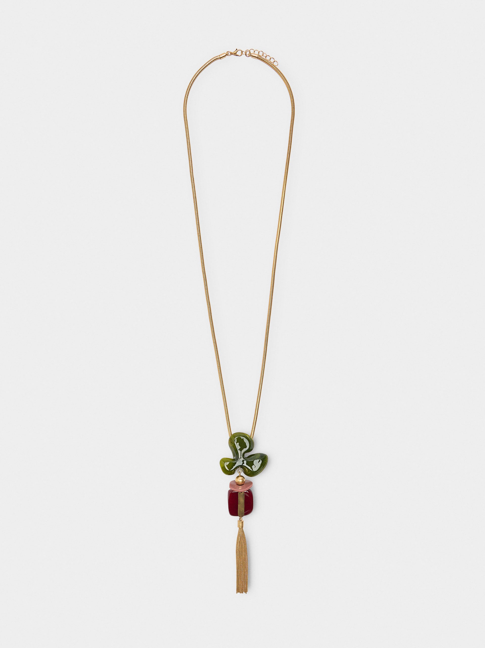 Collar Largo De Flor De Resina Con Flecos