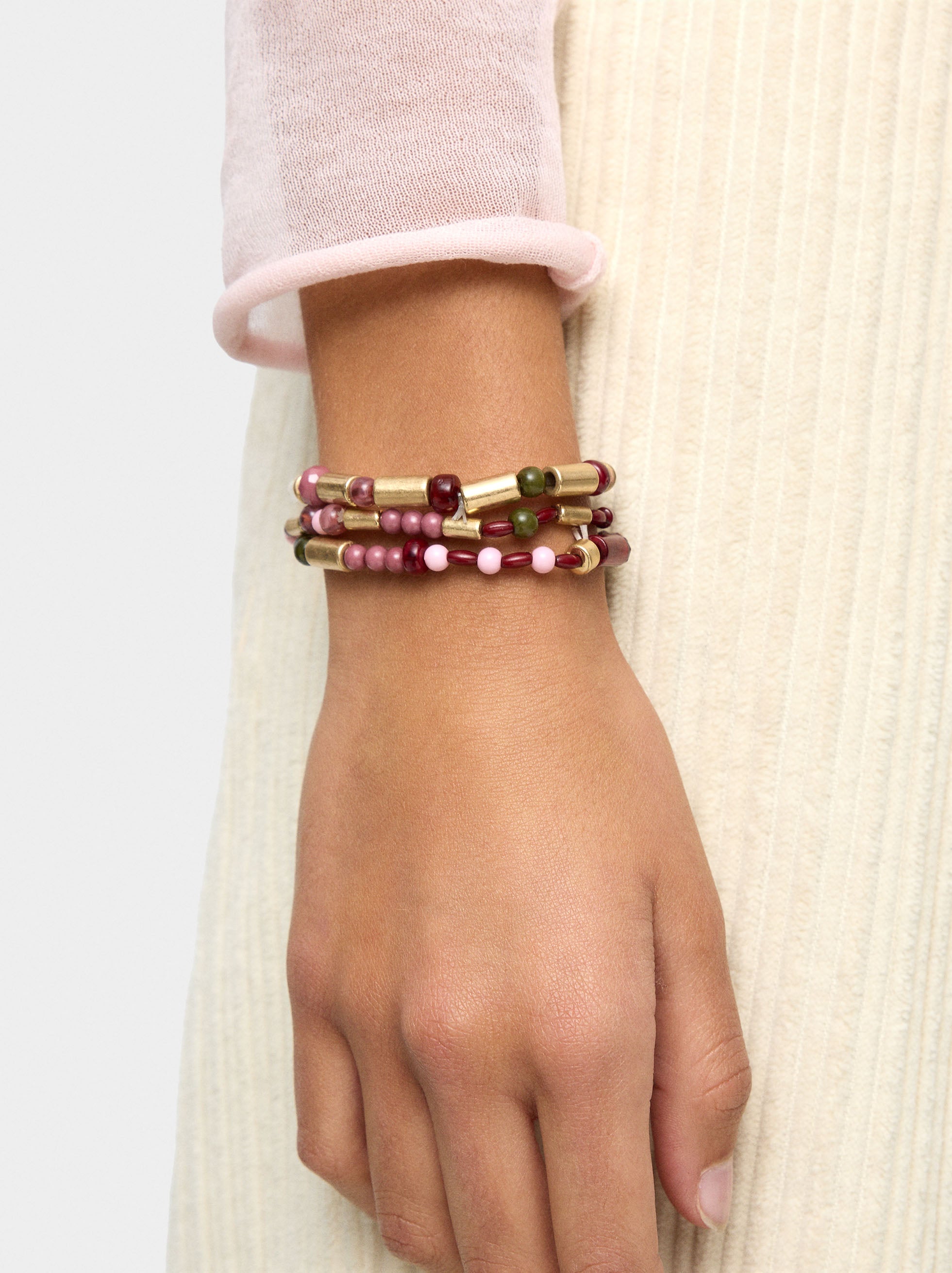 Set De Pulseras Elásticas Cuentas Efecto Piedra