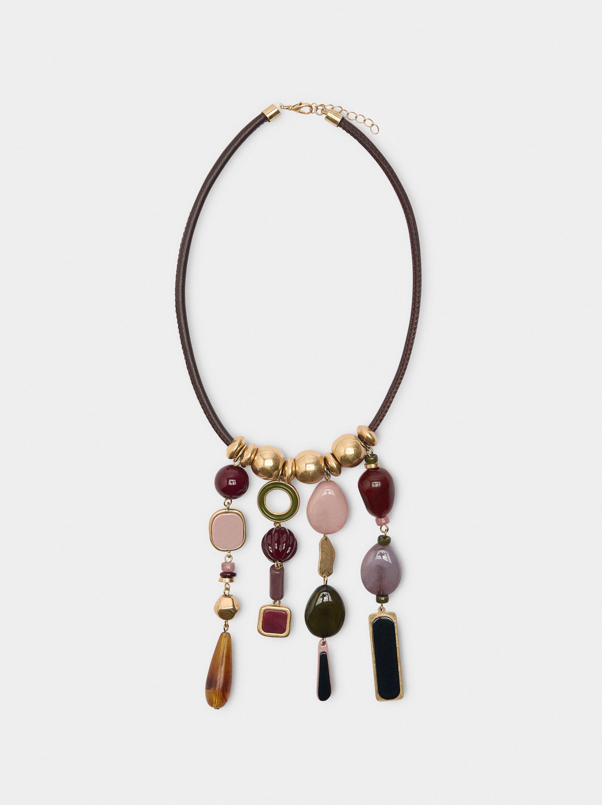 Collar De Cordón Con Colgantes Efecto Piedra