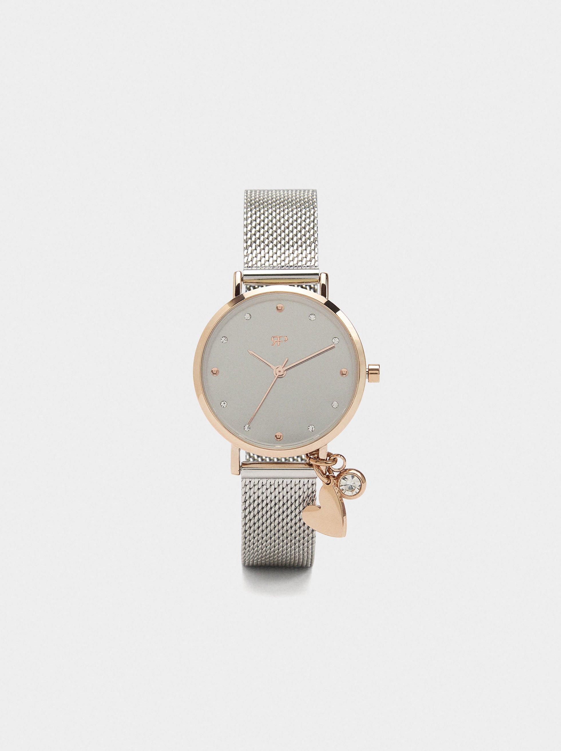 Reloj Bicolor Con Pulsera Acero Inoxidable Con Charm