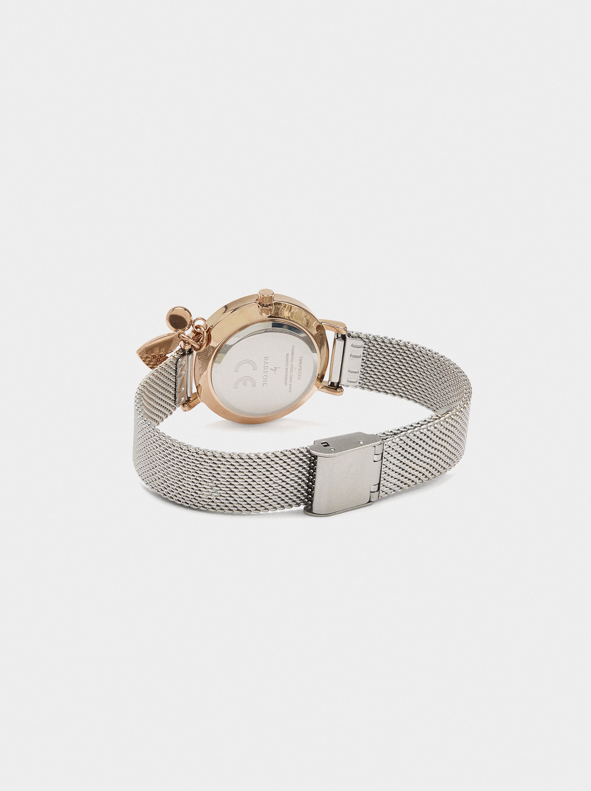 Reloj Bicolor Con Pulsera Acero Inoxidable Con Charm