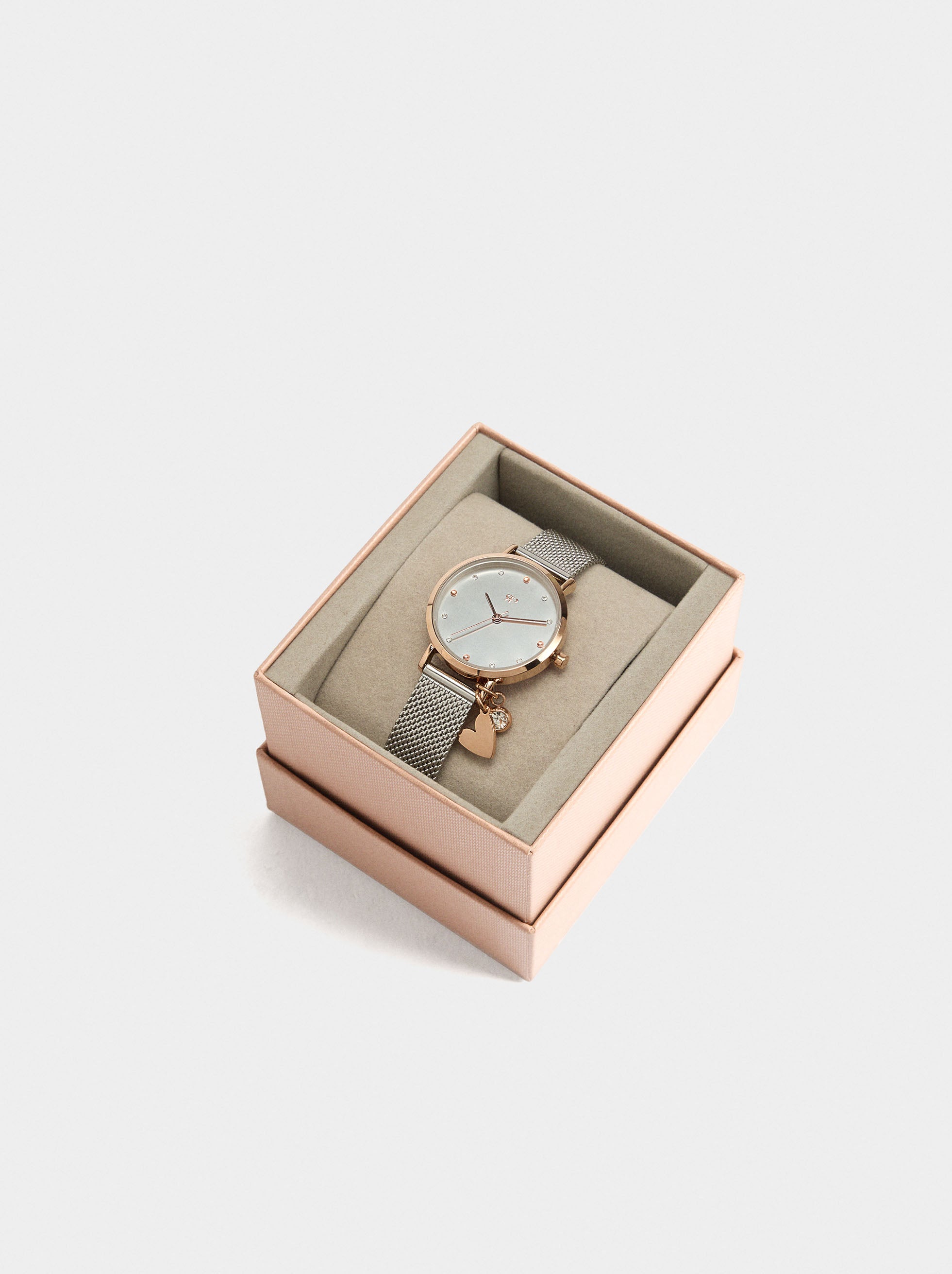 Reloj Bicolor Con Pulsera Acero Inoxidable Con Charm