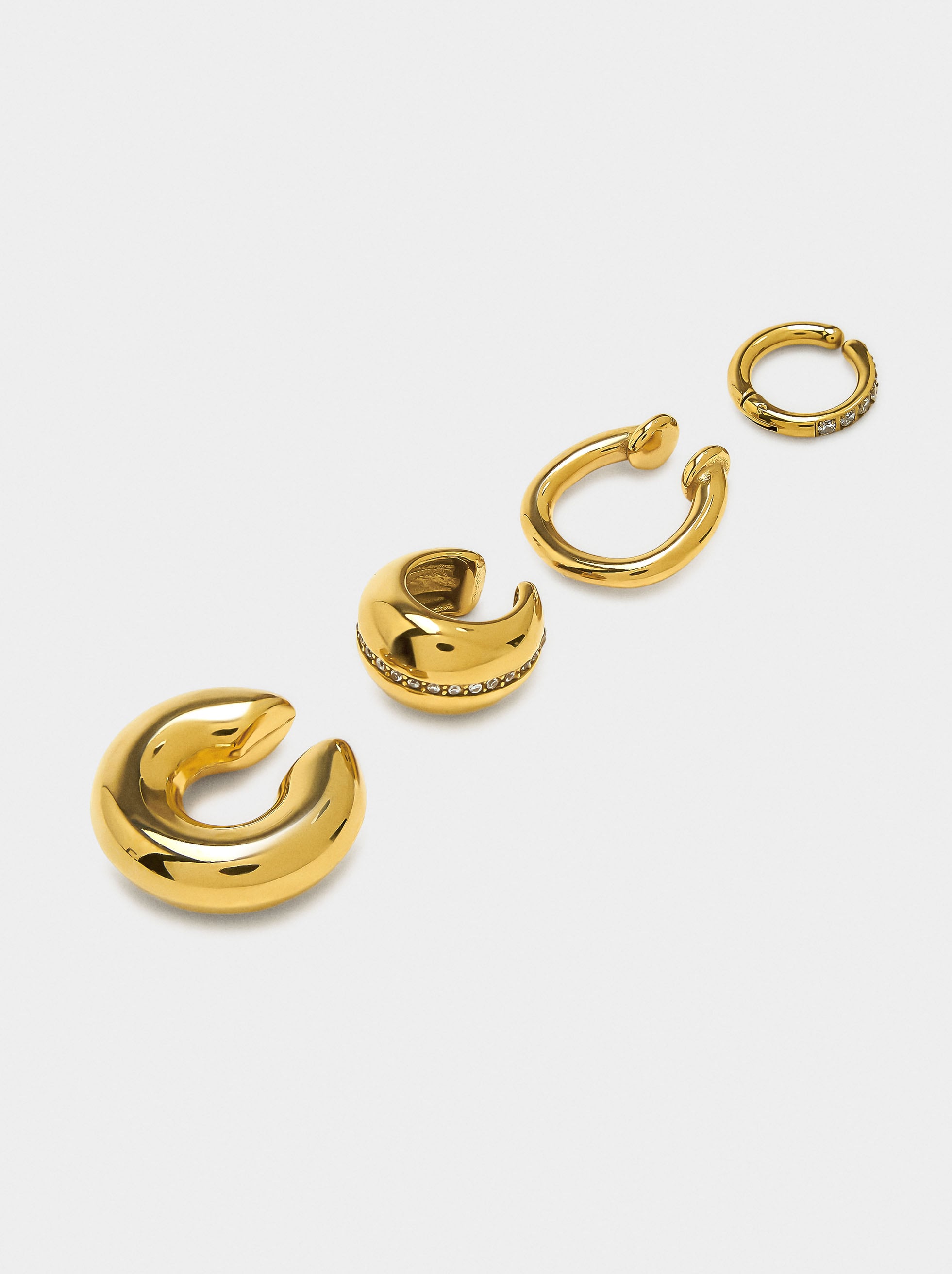 Set De Earcuffs Con Cristales - Acero Inoxidable