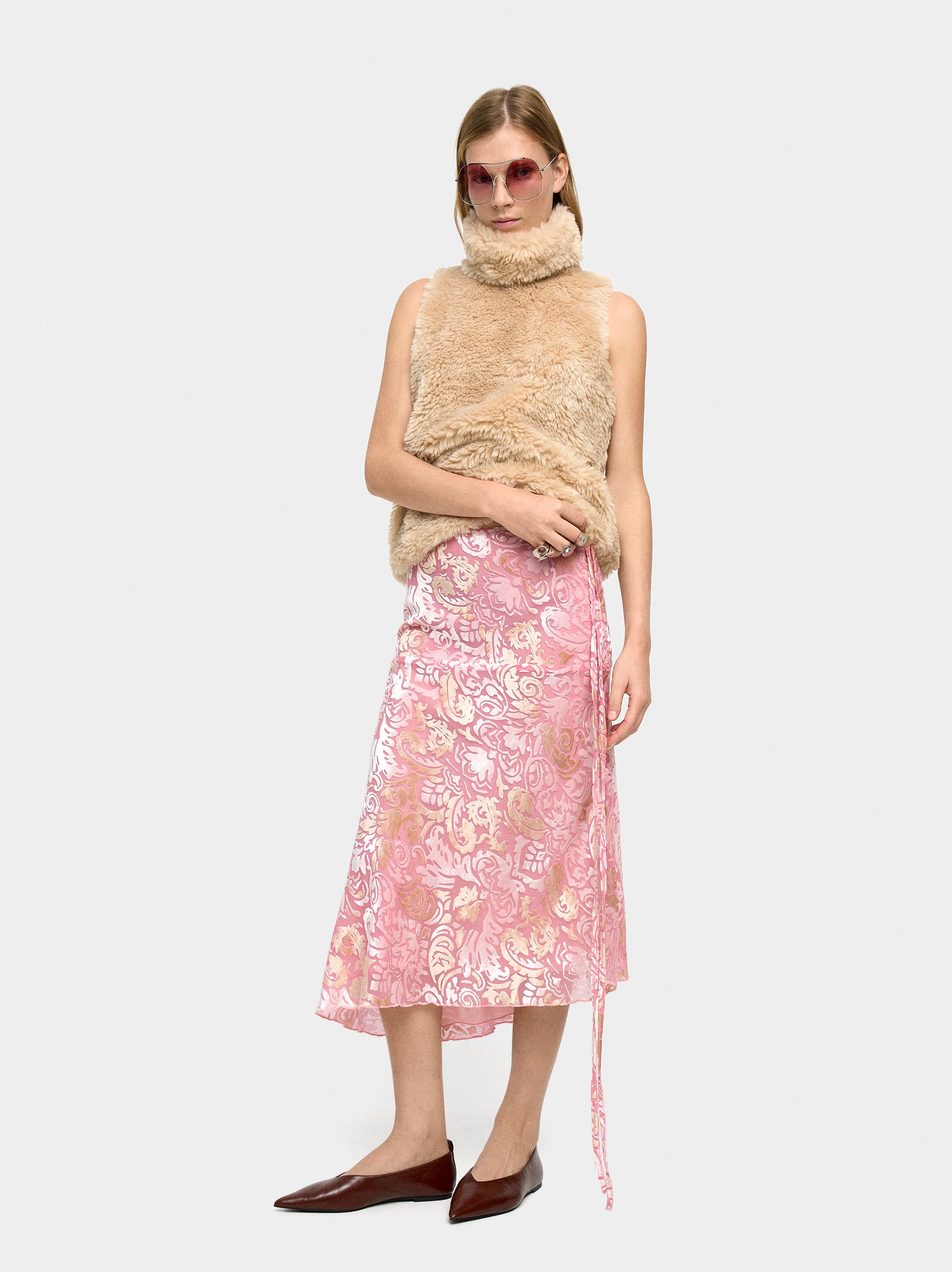 Falda Midi Jacquard De Hojas