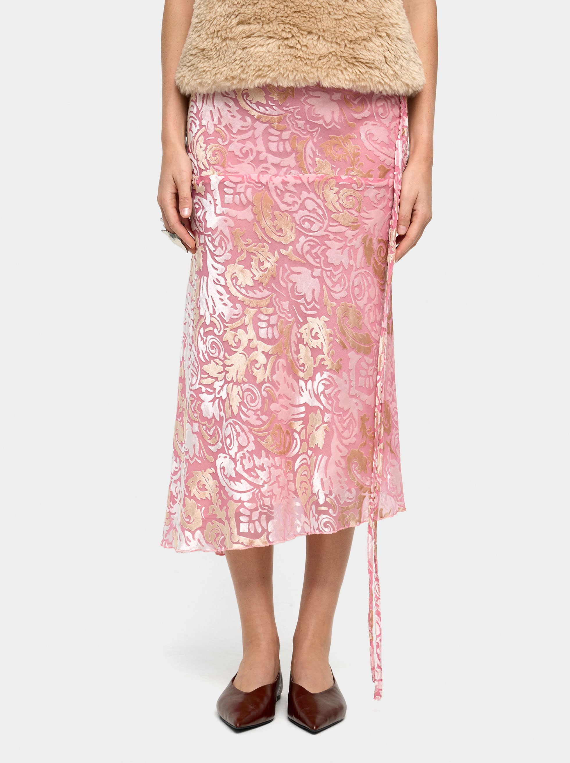 Falda Midi Jacquard De Hojas