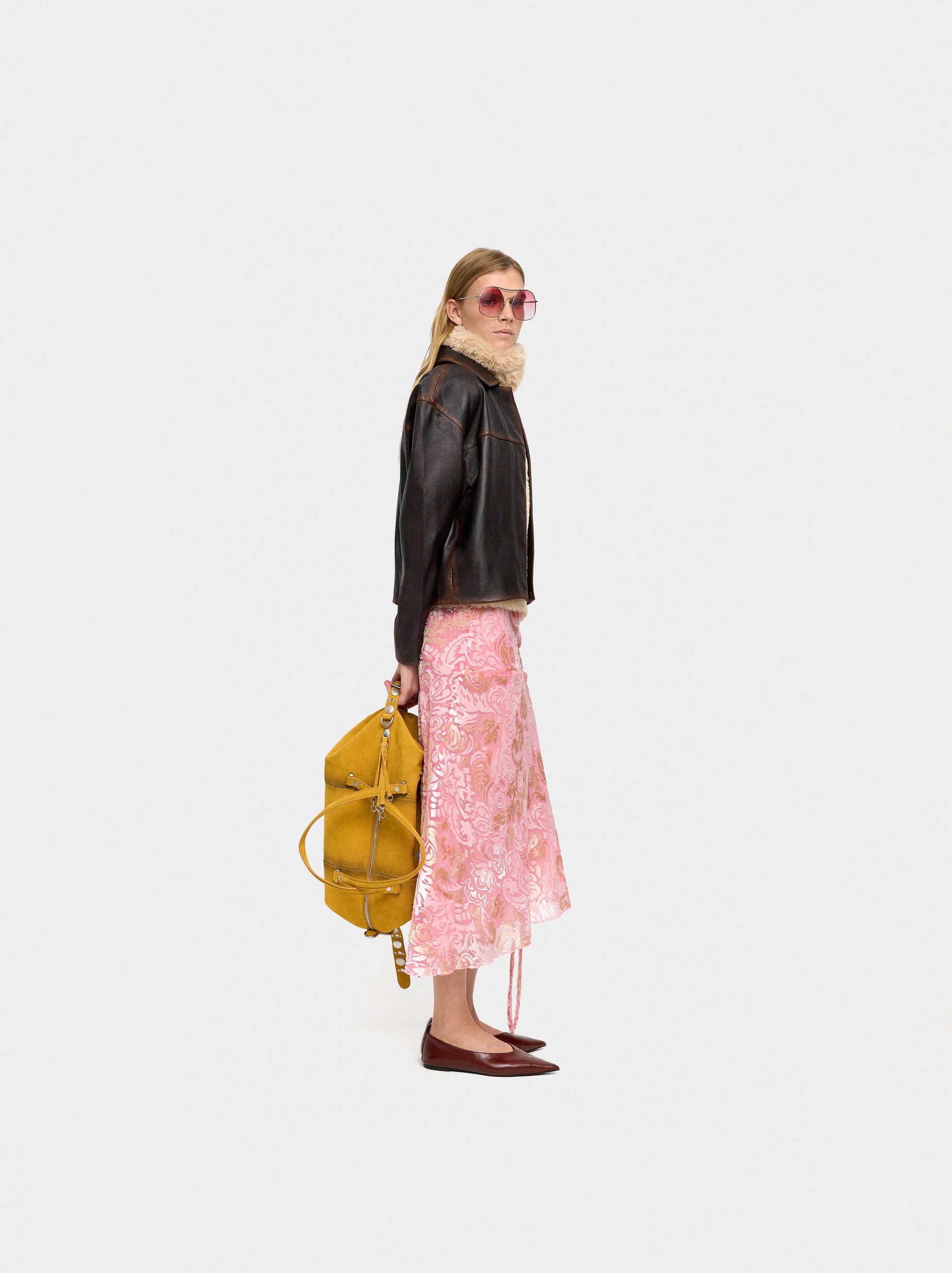 Falda Midi Jacquard De Hojas