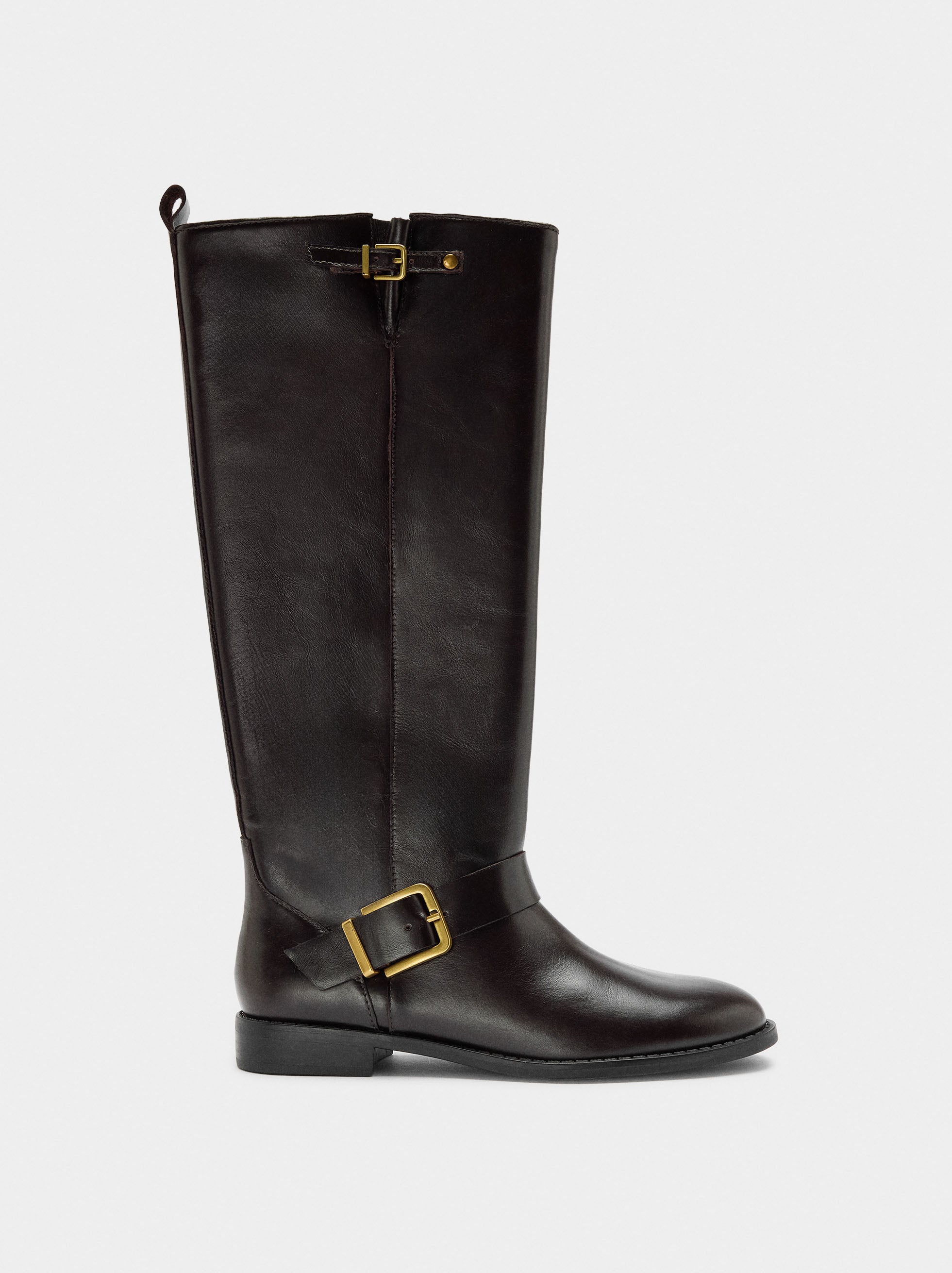 Botas Altas De Piel Con Hebillas