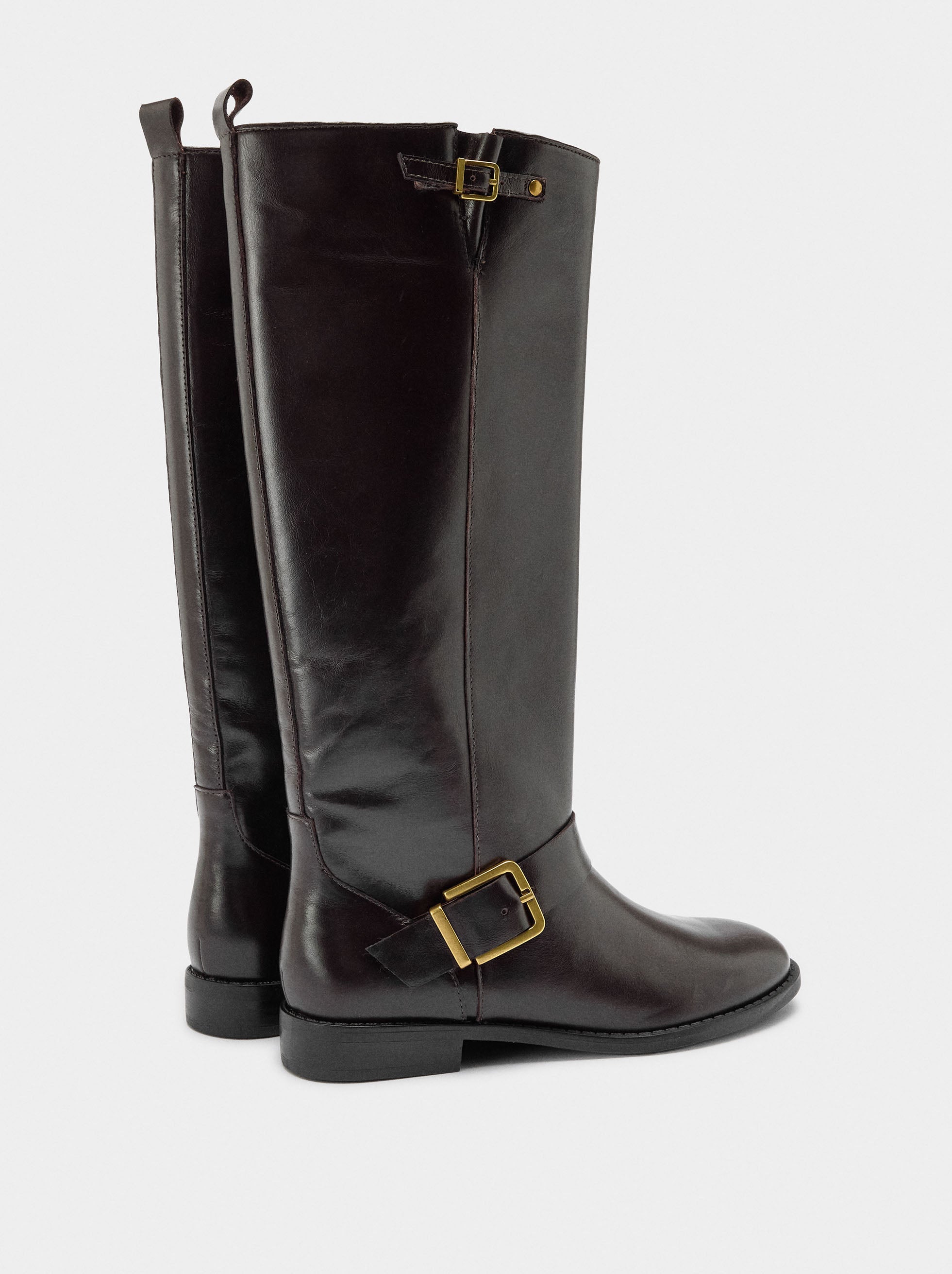 Botas Altas De Piel Con Hebillas