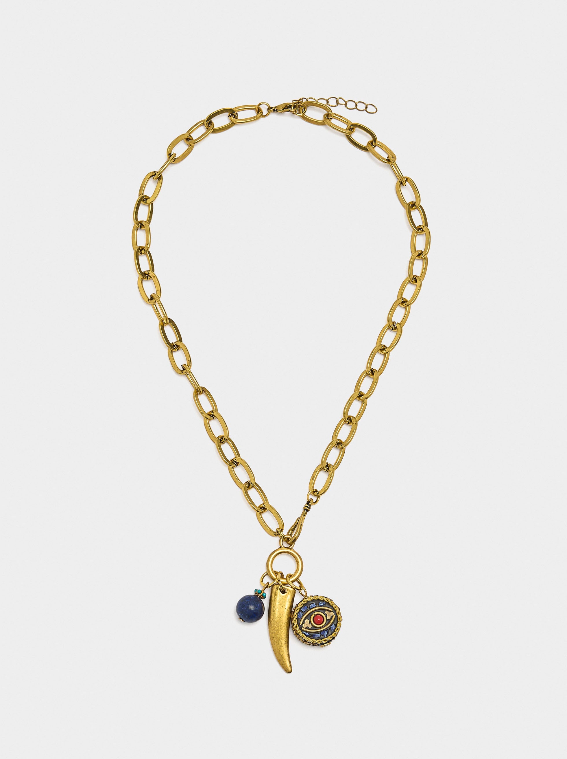 Collar Corto De Eslabones Con Colgantes De Piedra