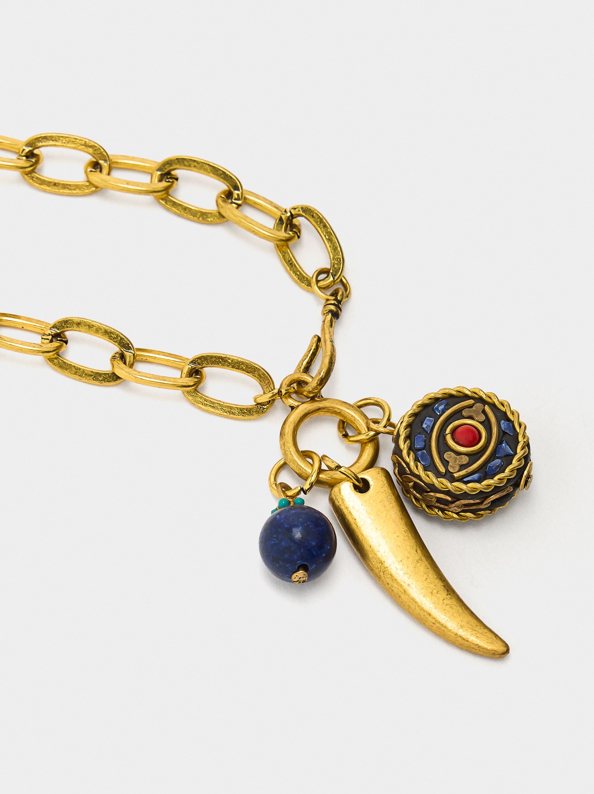 Collar Corto De Eslabones Con Colgantes De Piedra
