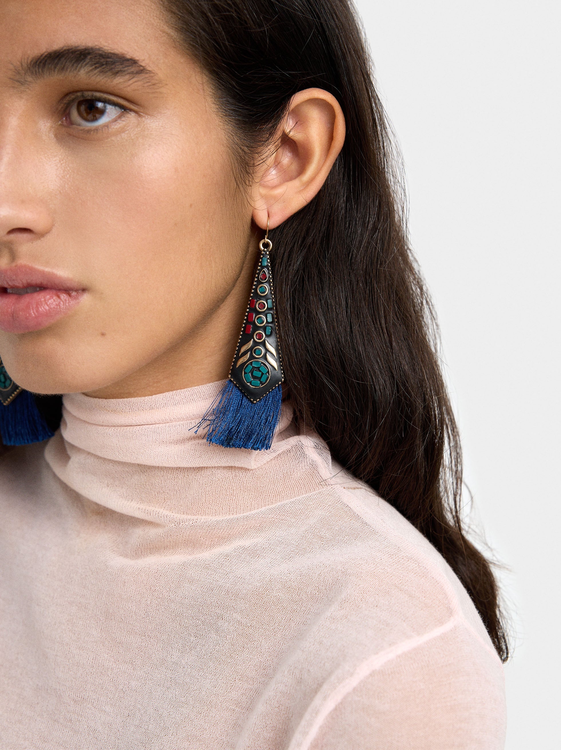Pendientes Largos Étnicos Con Flecos