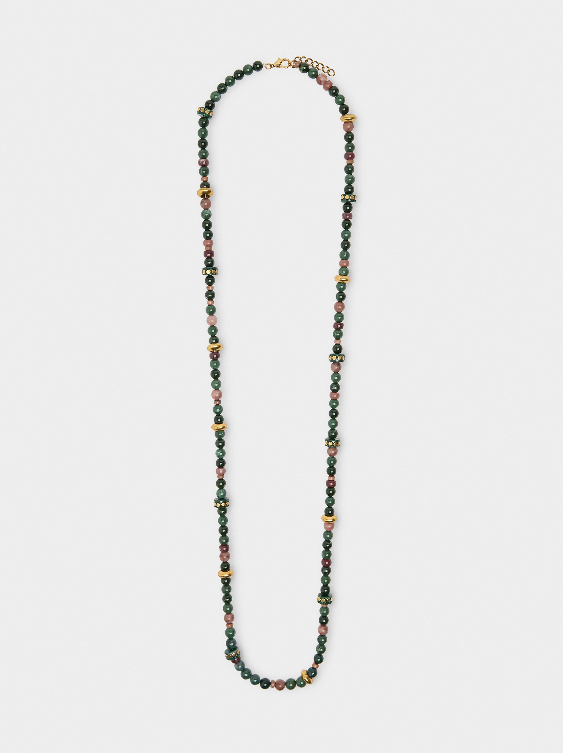 Collar Largo Con Cuentas De Piedra Y Resina