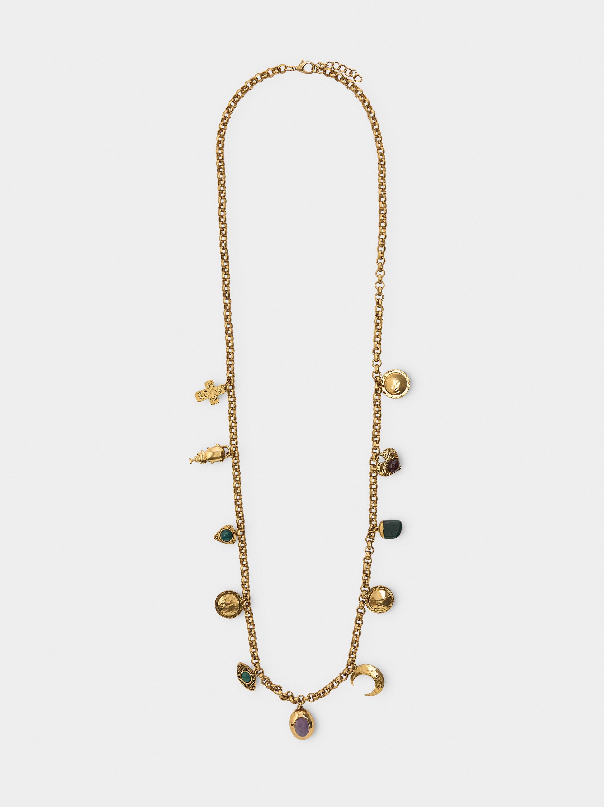 Collar Largo De Eslabones Con Piedras