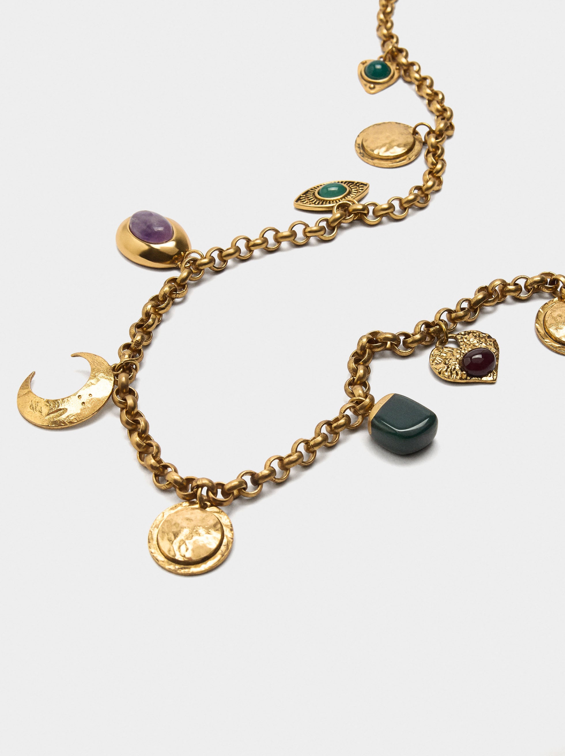Collar Largo De Eslabones Con Piedras