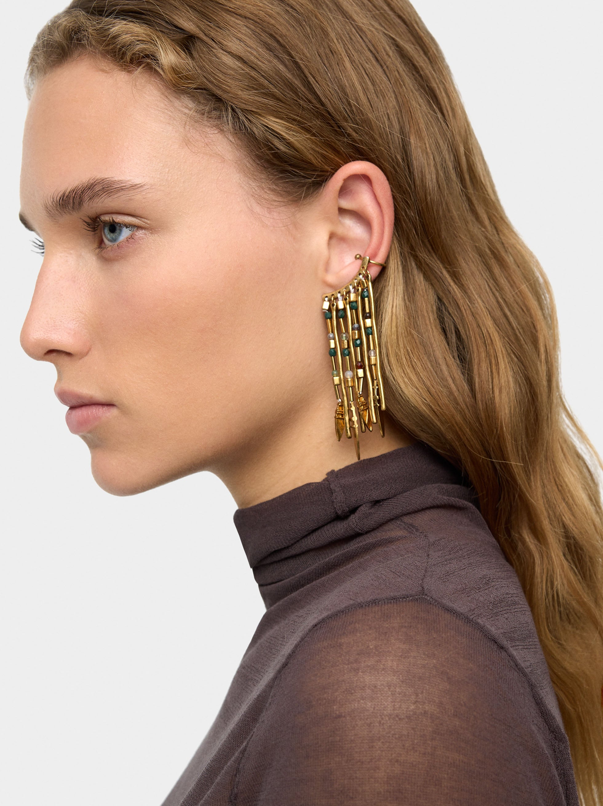 Pendientes Ear Jacket De Barras Y Piedras