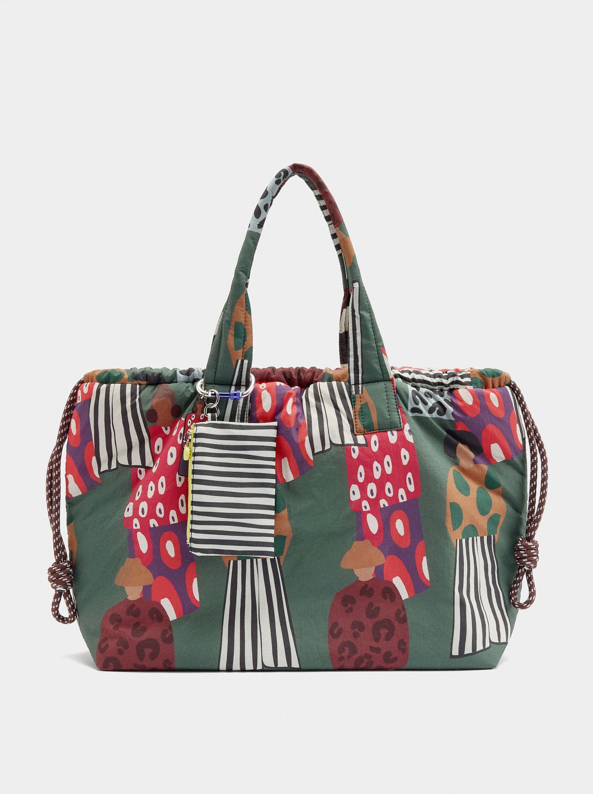 Bolso Shopper Estampado De Nylon Reversible