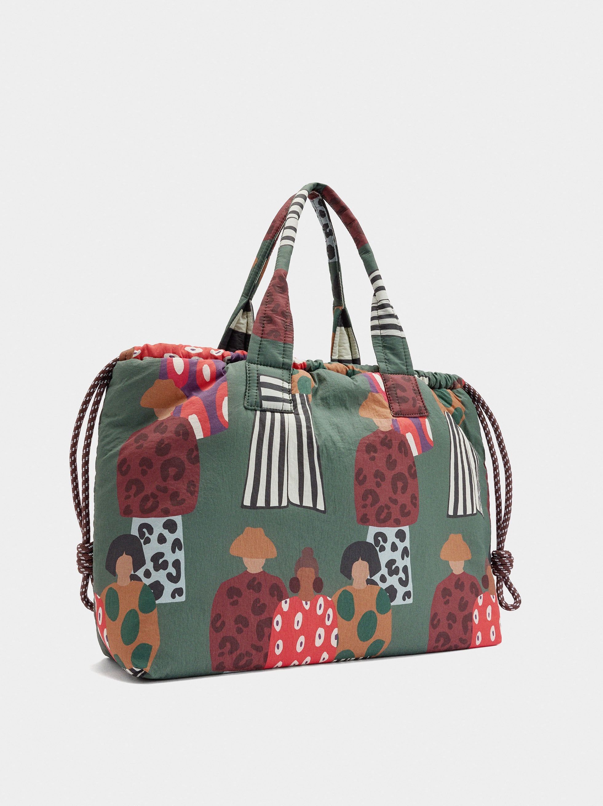 Bolso Shopper Estampado De Nylon Reversible