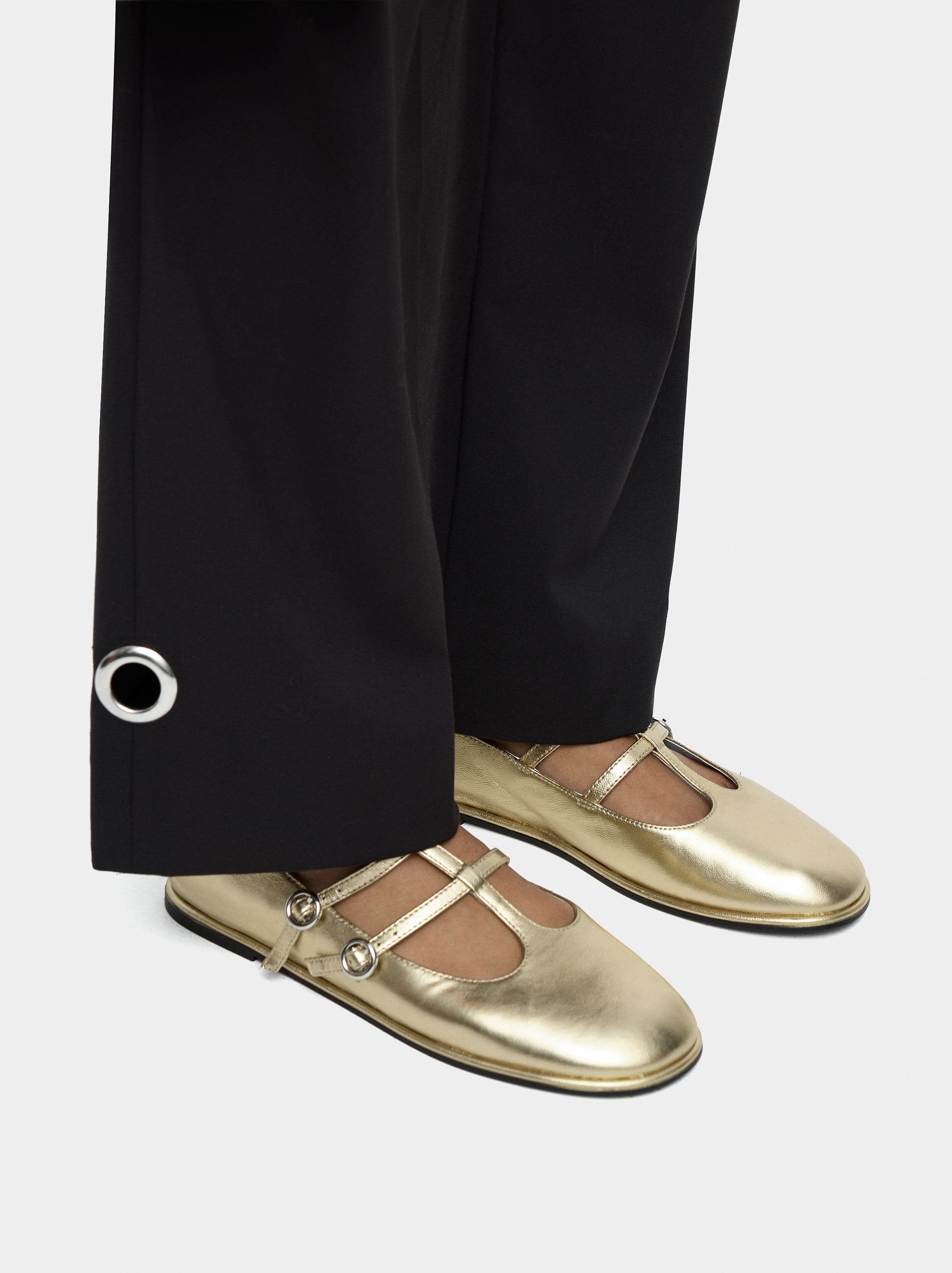 Zapatos Planos De Piel T-Bar Doble