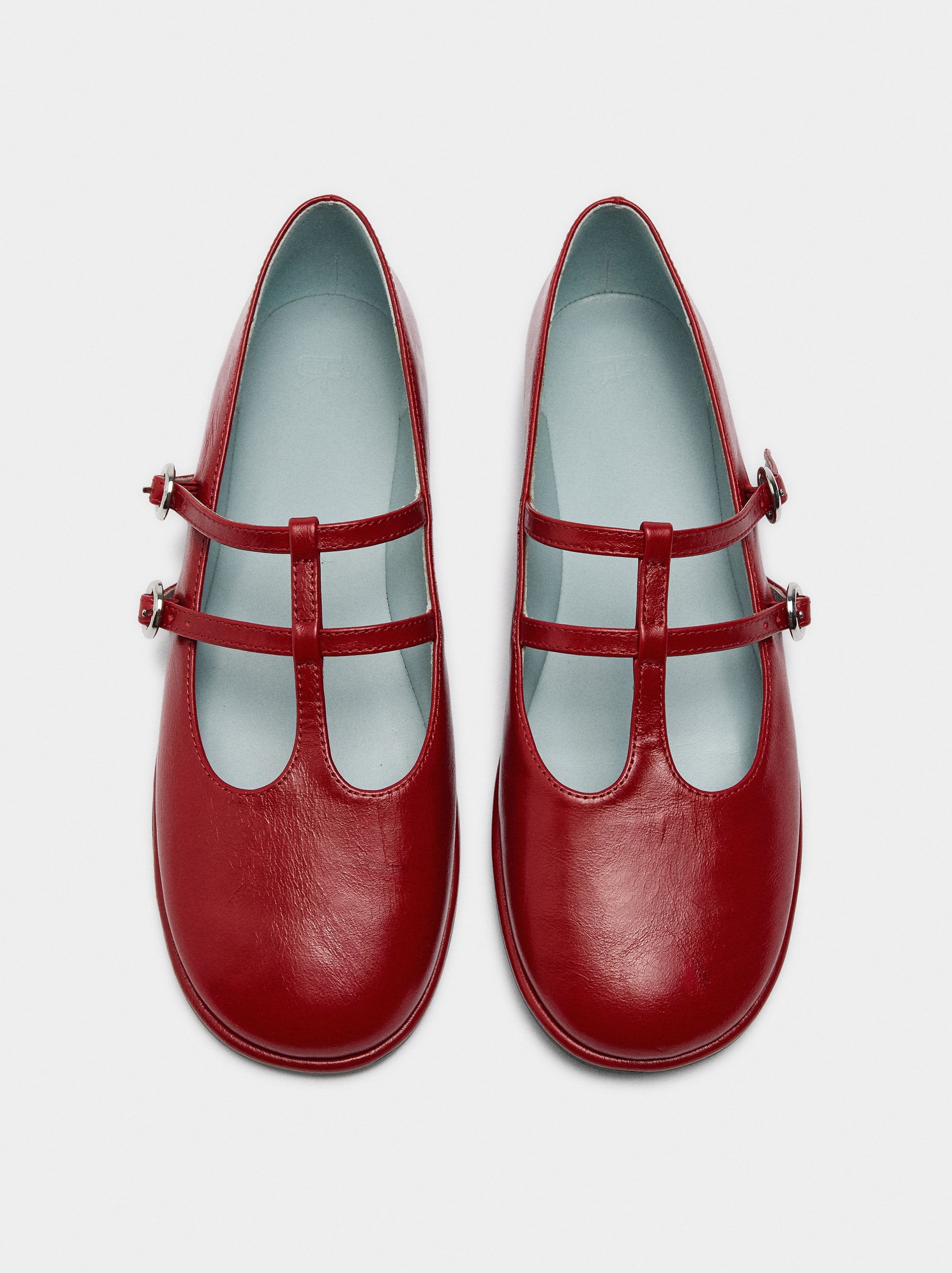 Zapatos Planos De Piel T-Bar Doble