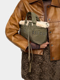 Bolso Tote De Nylon Borde Efecto Pelo