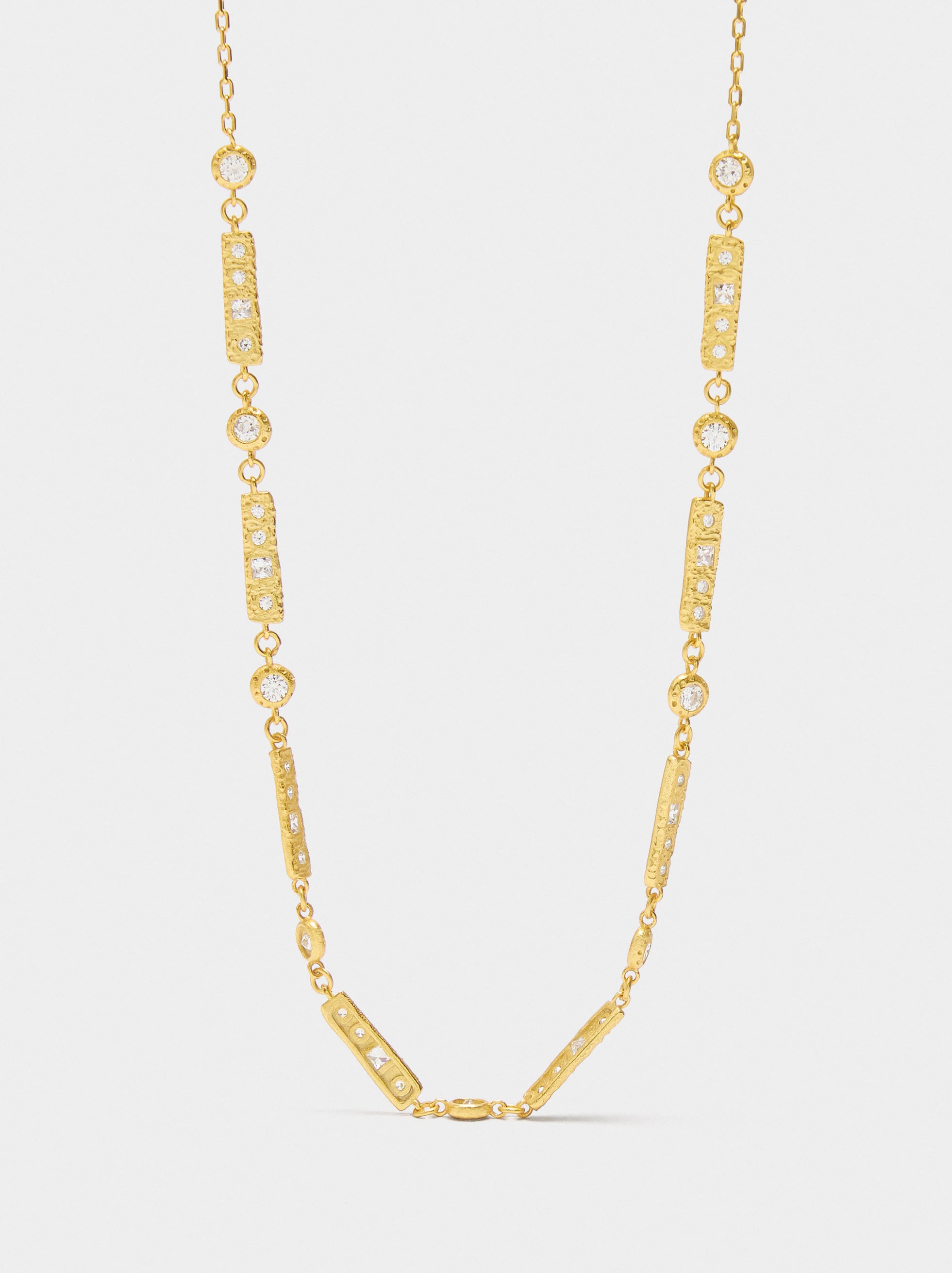 Collar Segmentado Con Barras Y Circonitas - Plata De Ley 925