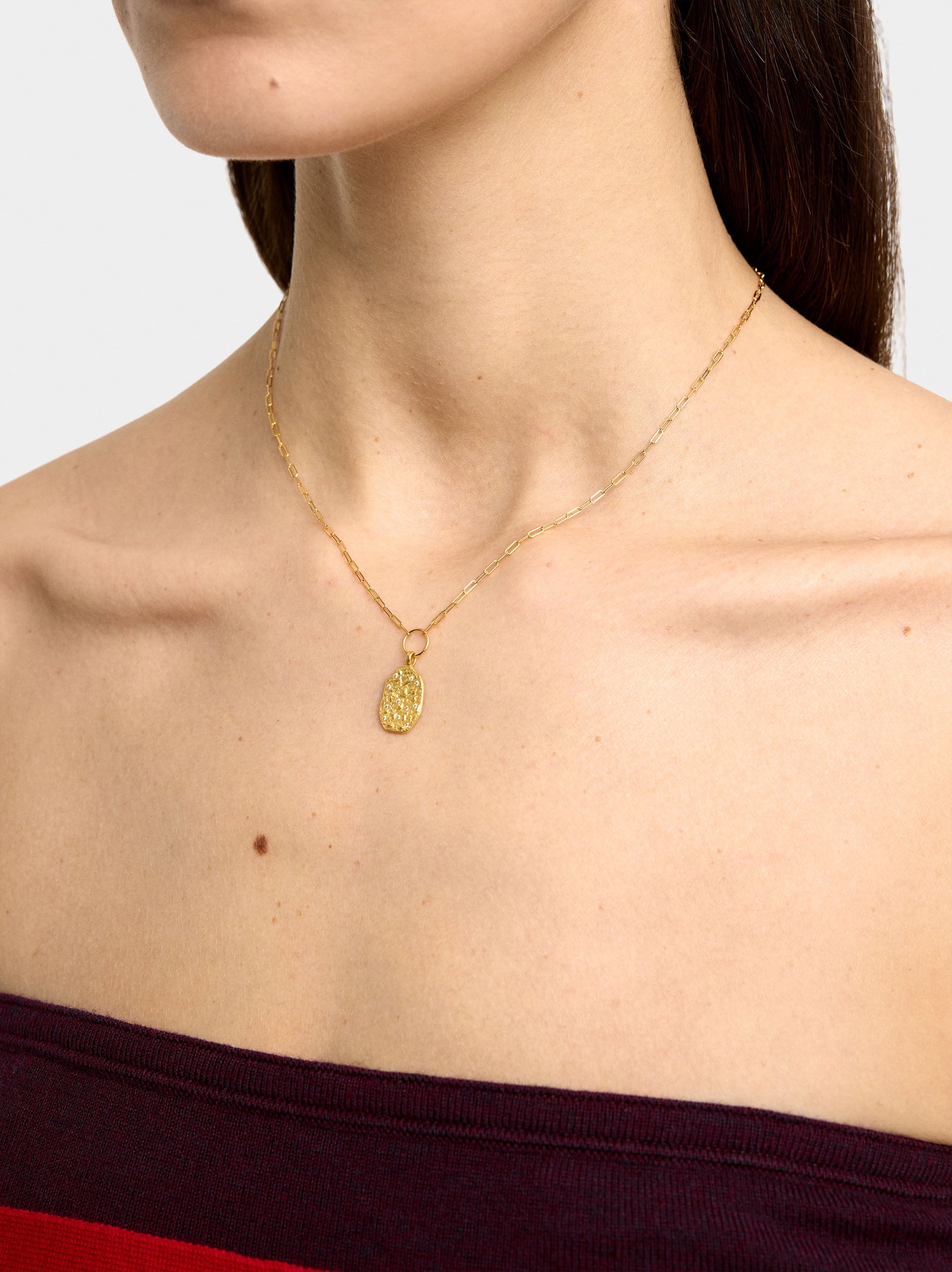 Collar De Eslabones Con Colgante Irregular - Plata De Ley 925
