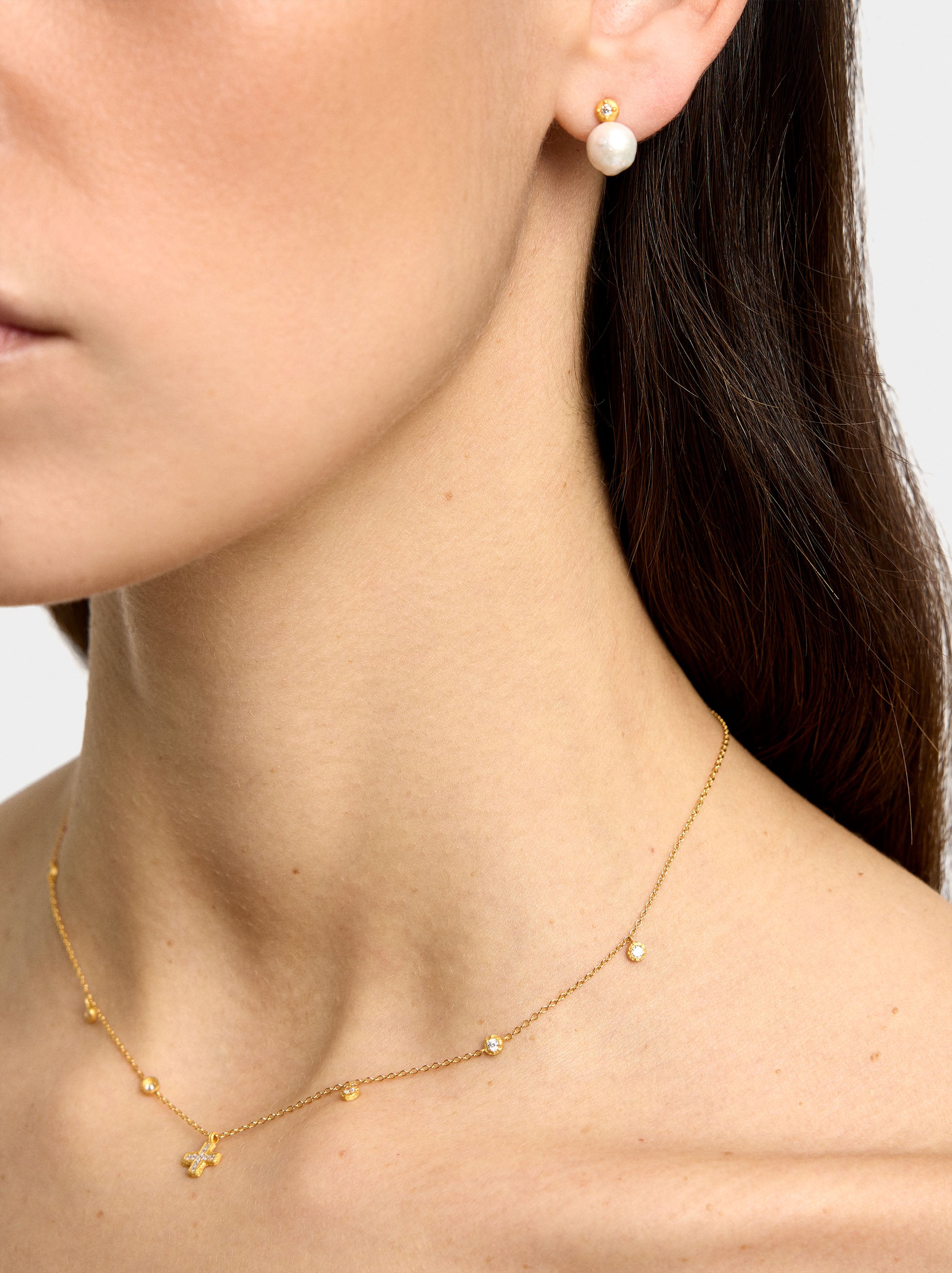 Collar Con Colgante De Cruz Con Circonitas - Plata De Ley 925