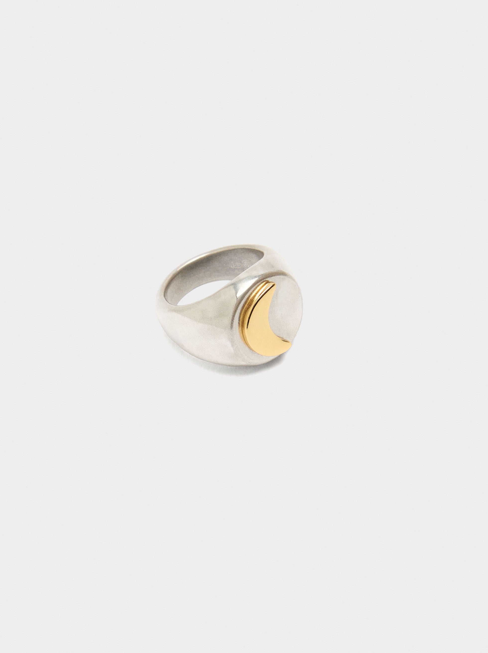 Anillo Bicolor Con Luna Para Meñique - Plata De Ley 925