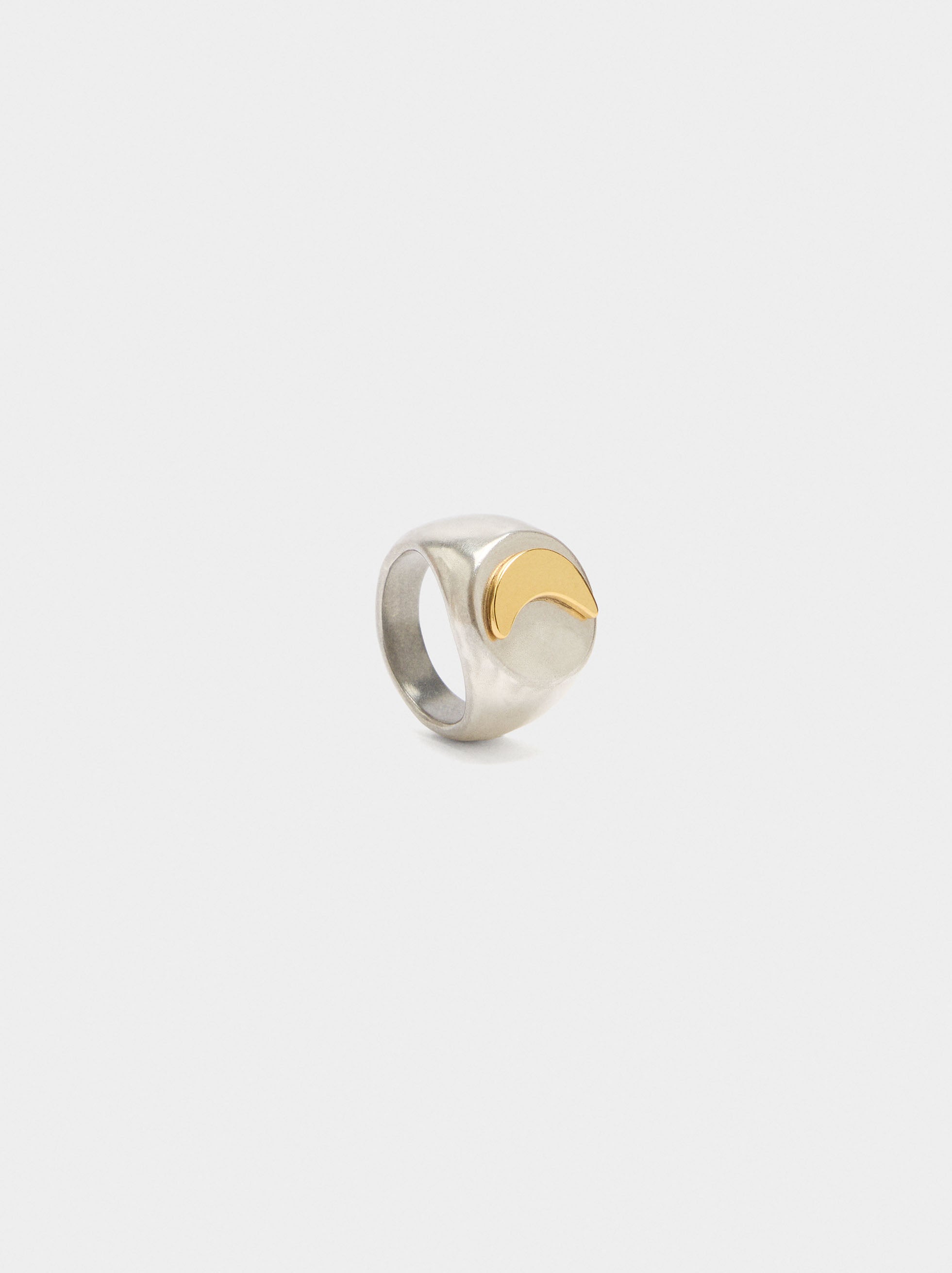 Anillo Bicolor Con Luna Para Meñique - Plata De Ley 925